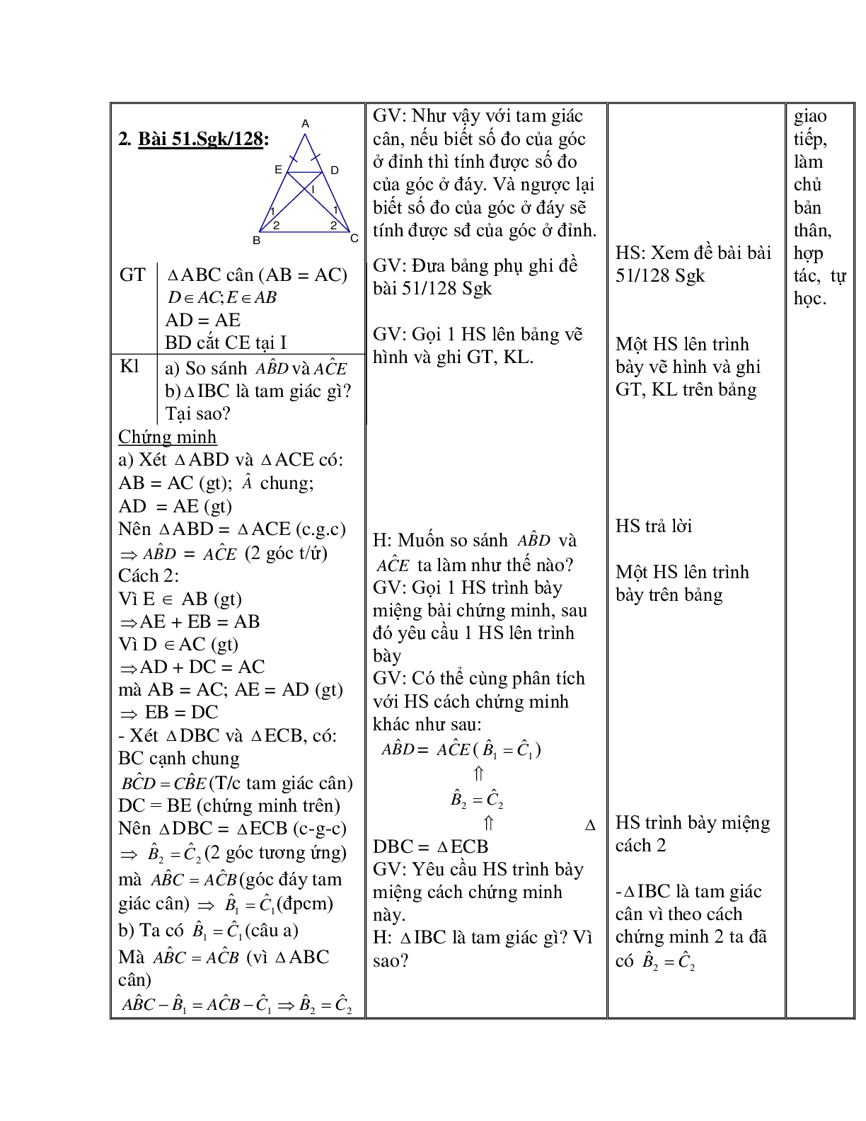 Giáo án Toán học 7 bài 6: Tam giác cân hay nhất (trang 9)