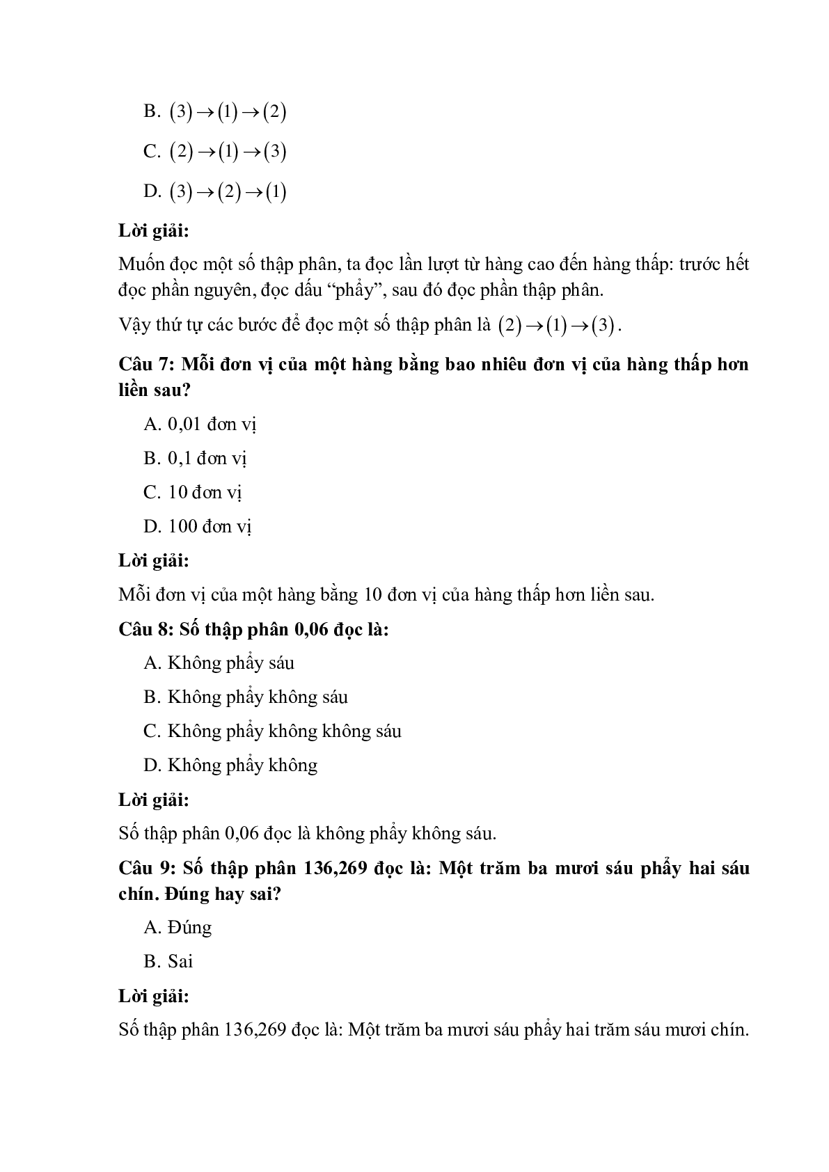 10 câu Trắc nghiệm Hàng của số thập phân. Đọc, viết số thập phân có đáp án 2023 – Toán lớp 5 (trang 3)
