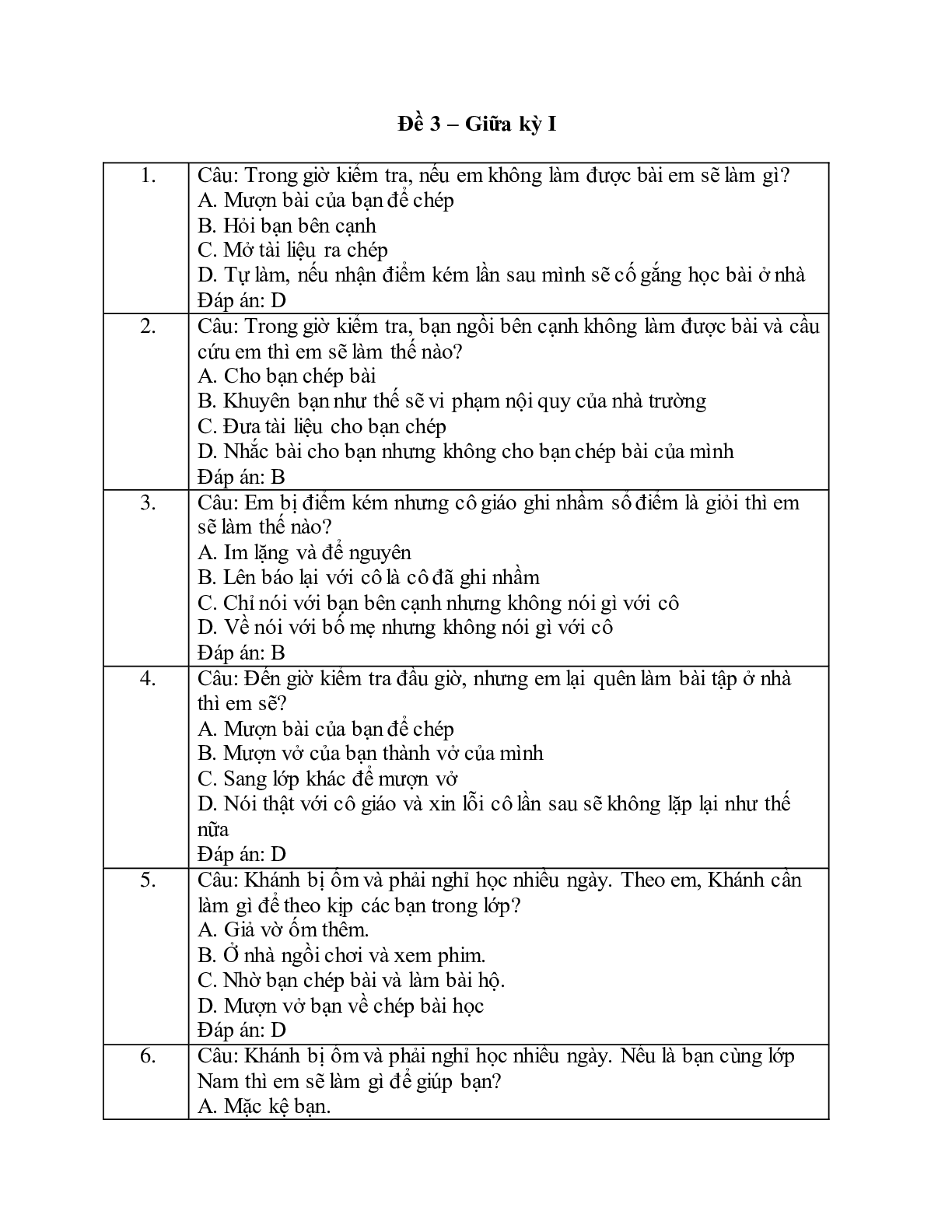Đề thi giữa kì 1 môn Đạo đức lớp 4 có đáp án (5 đề) (trang 8)