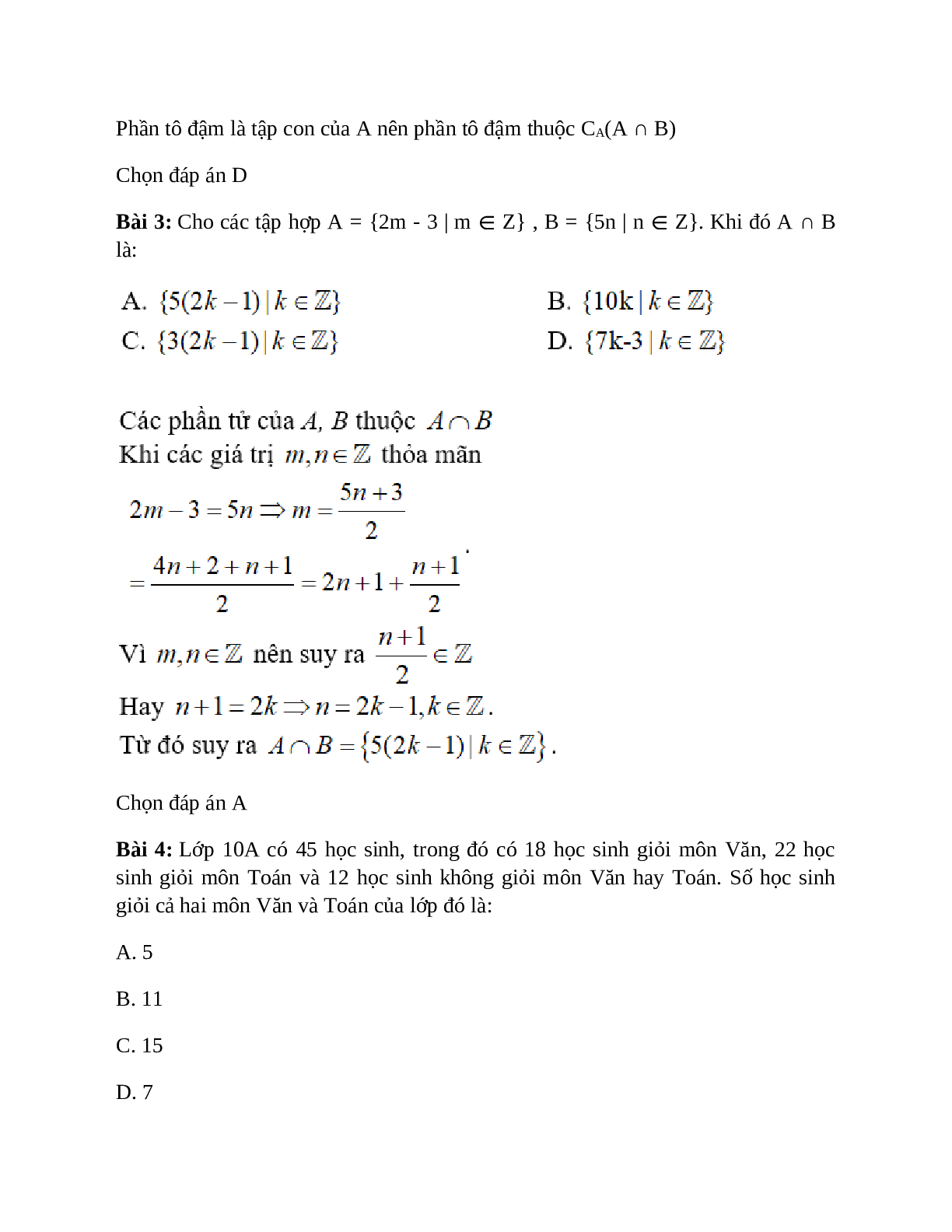 Trắc nghiệm Các phép toán tập hợp có đáp án – Toán lớp 10 (trang 2)