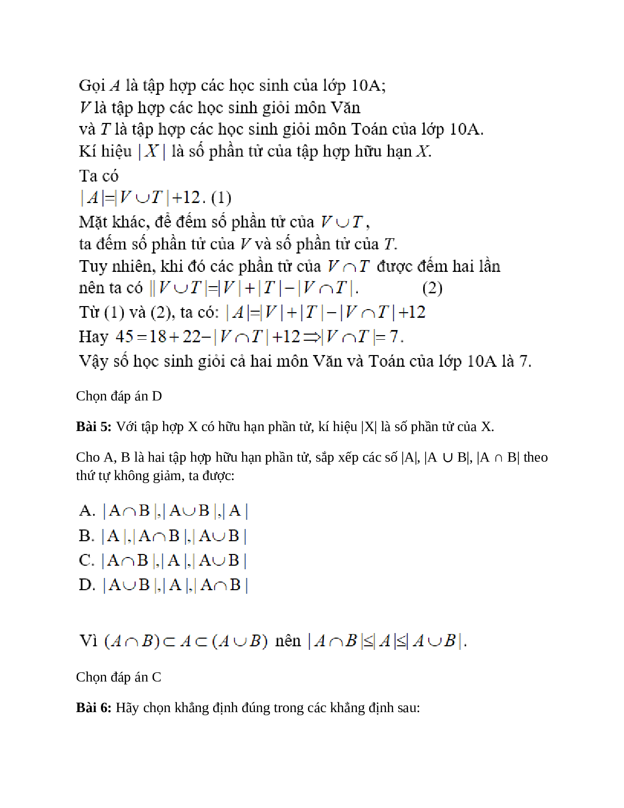 Trắc nghiệm Các phép toán tập hợp có đáp án – Toán lớp 10 (trang 3)