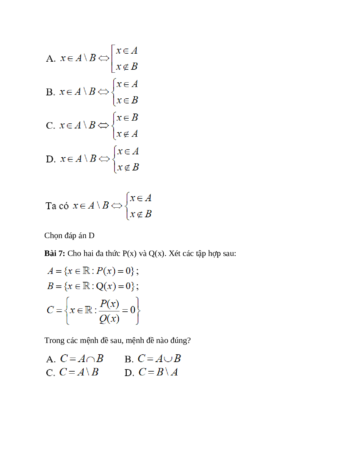 Trắc nghiệm Các phép toán tập hợp có đáp án – Toán lớp 10 (trang 4)