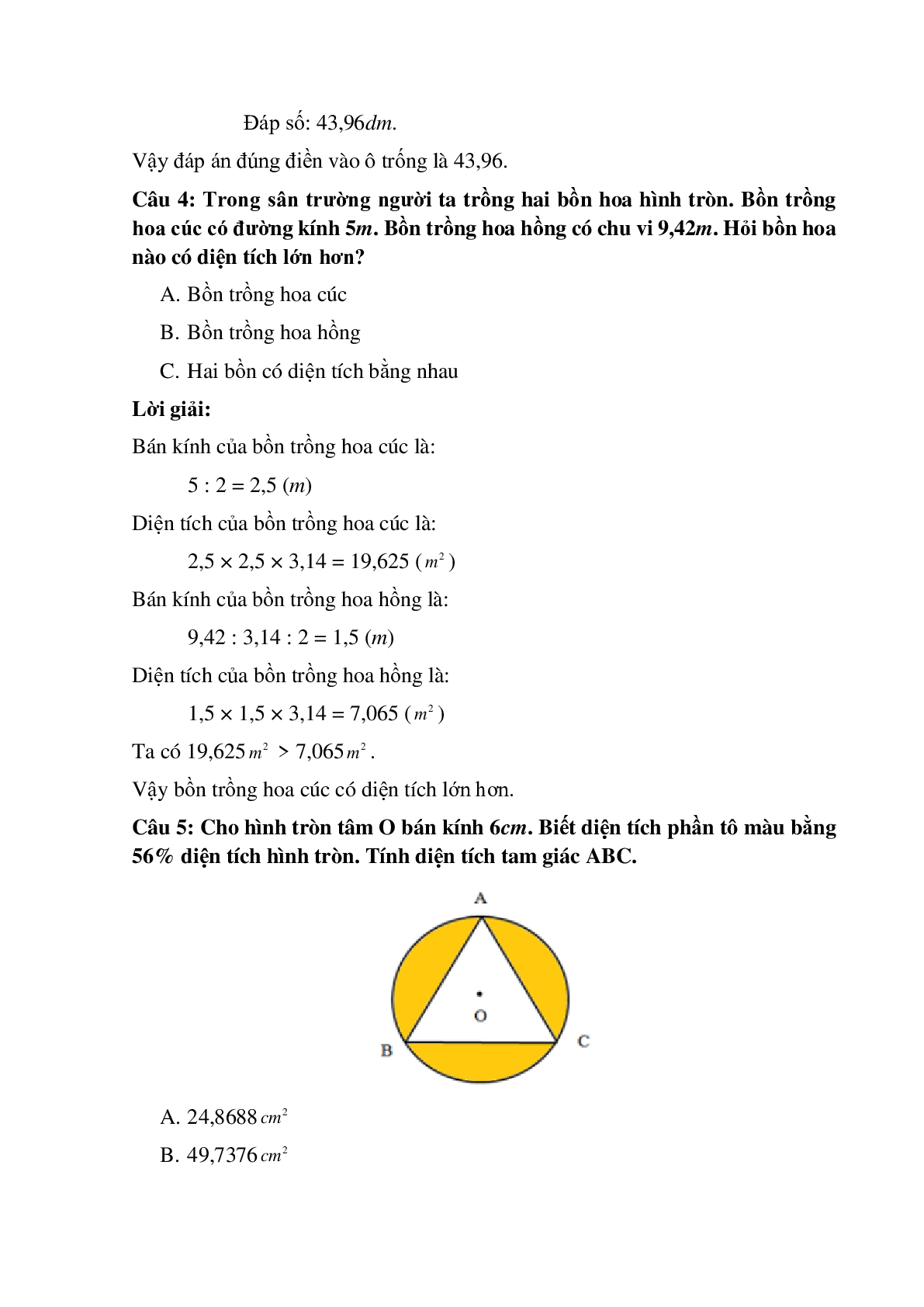 12 câu Trắc nghiệm Diện tích hình tròn có đáp án 2023 – Toán lớp 5 (trang 2)