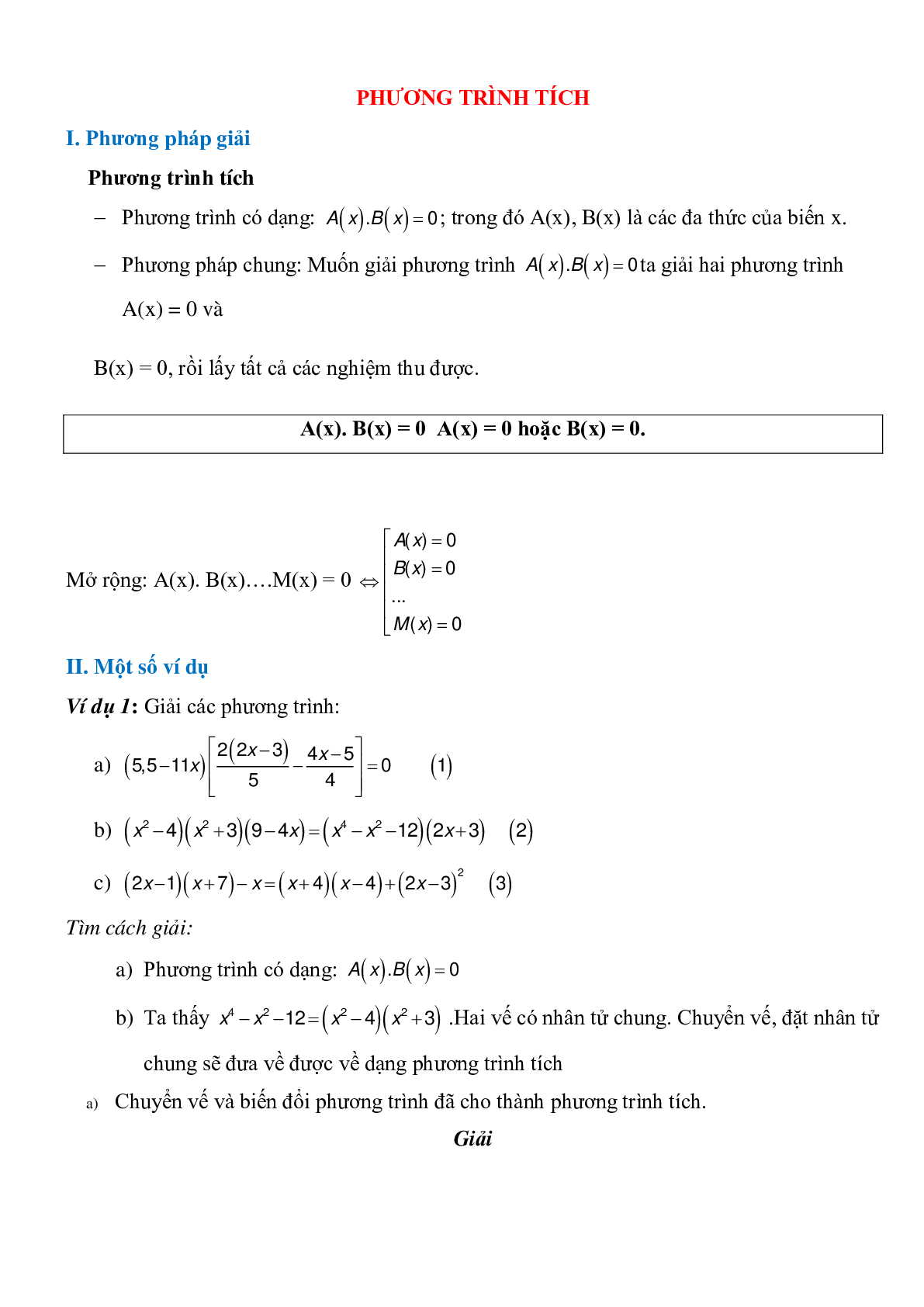 Phương trình tích - Đại số toán 8 (trang 1)