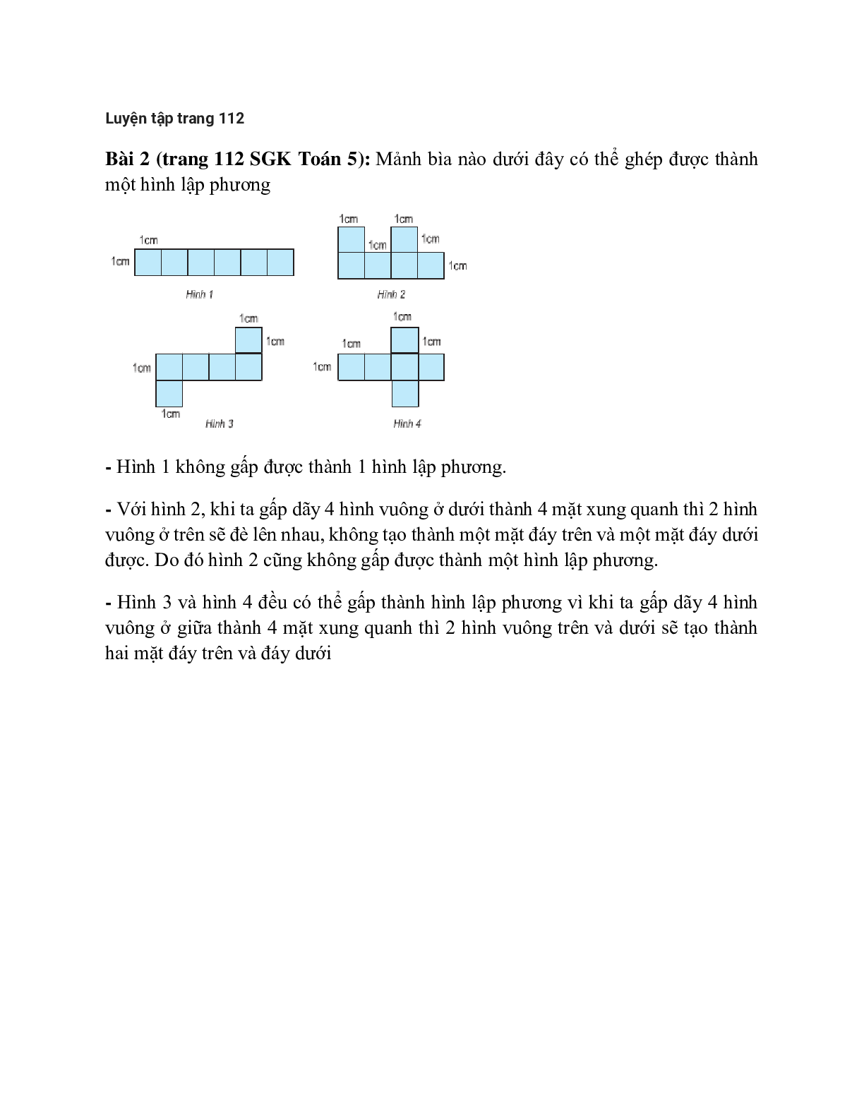 Mảnh bìa nào dưới đây có thể ghép được thành một hình lập phương (trang 1)