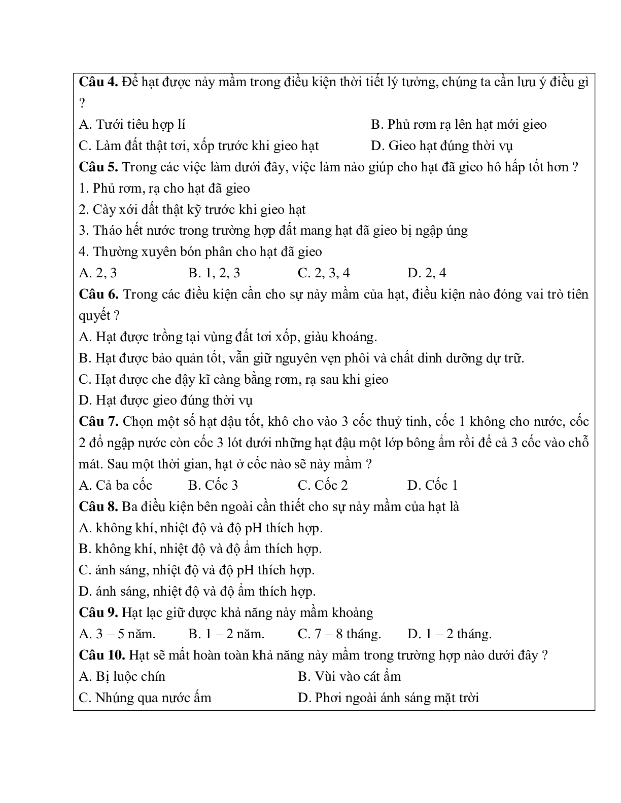 Giáo án Sinh học 6 Bài 35: Những điều kiện cần cho hạt nảy mầm mới nhất - CV5555 (trang 6)