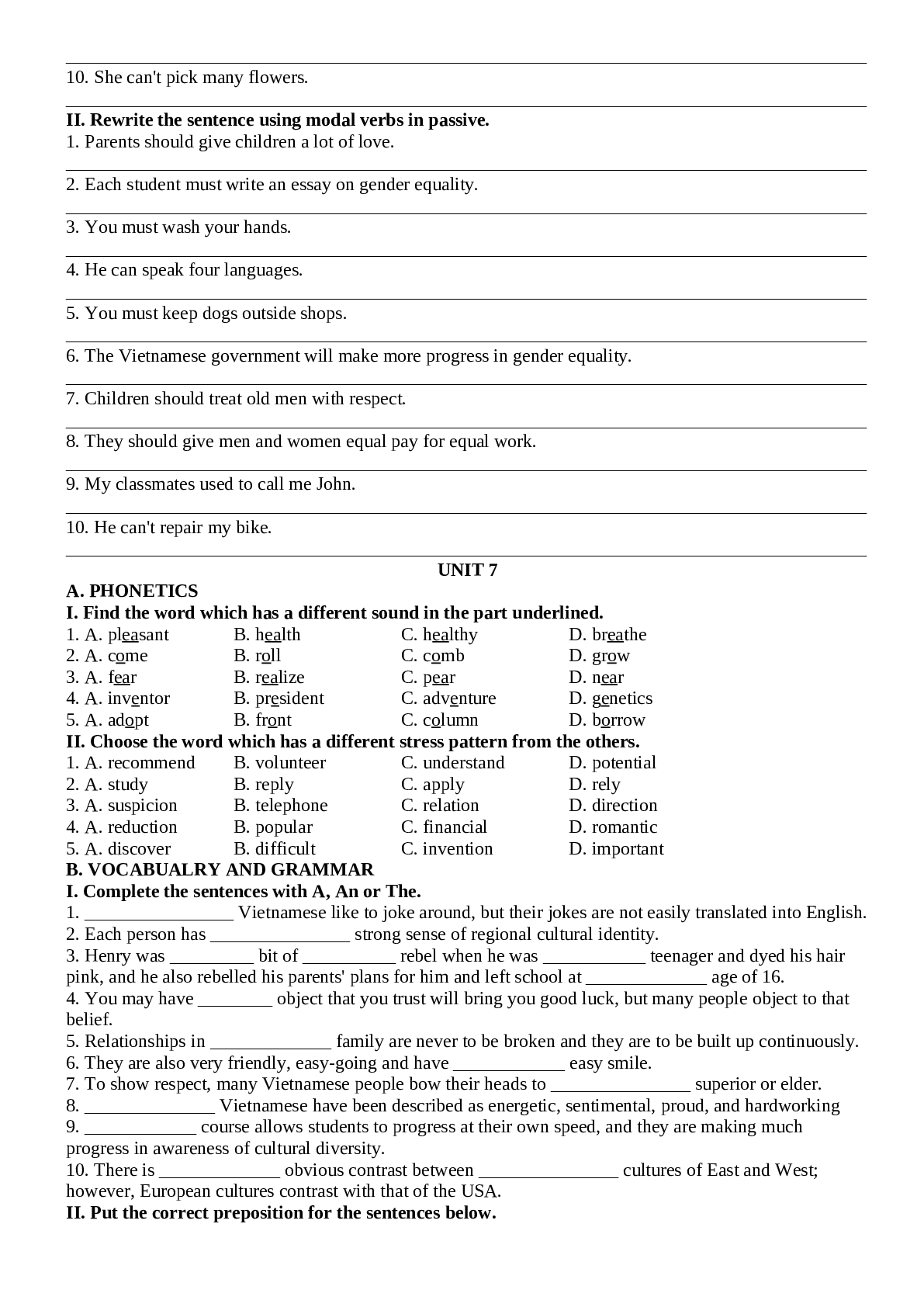 Đề cương ôn tập Tiếng Anh 10 giữa học kì 2 chọn lọc (trang 10)