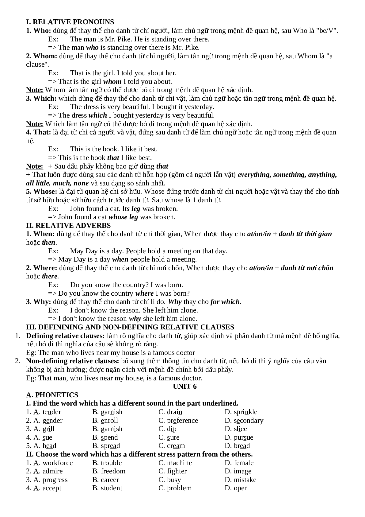 Đề cương ôn tập Tiếng Anh 10 giữa học kì 2 chọn lọc (trang 6)