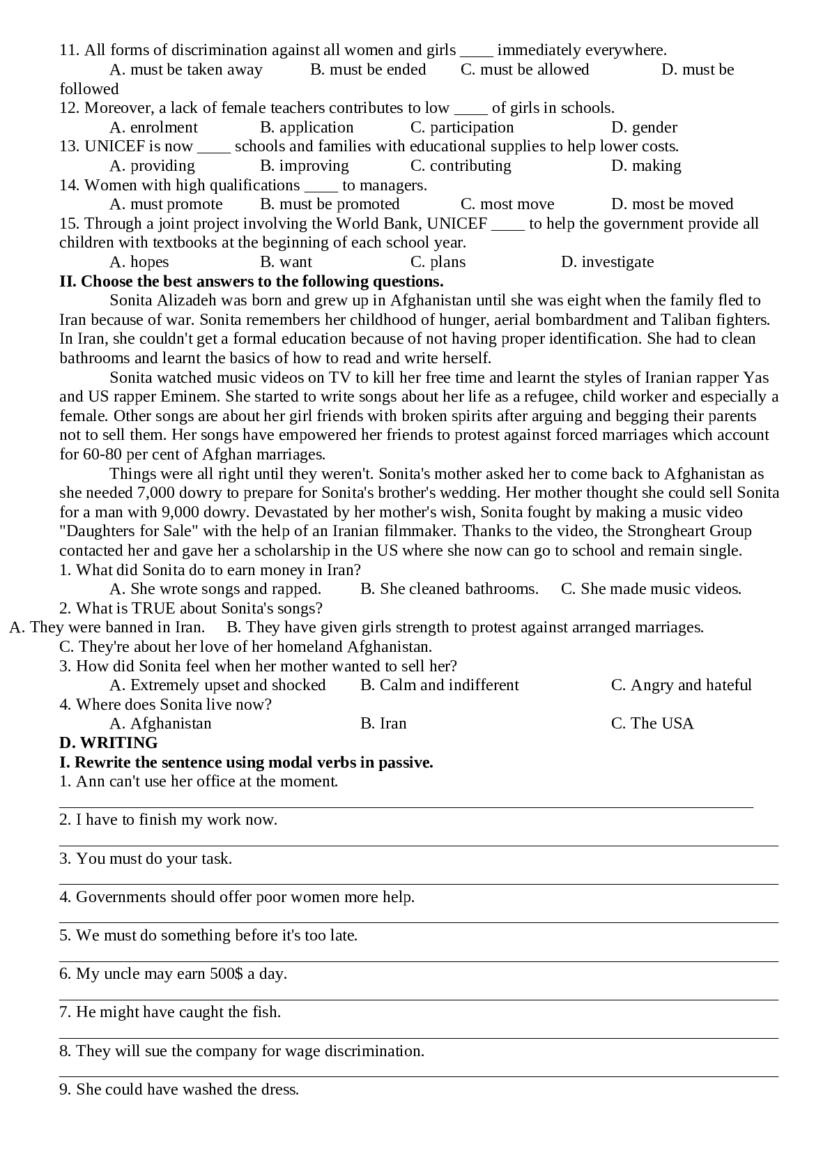 Đề cương ôn tập Tiếng Anh 10 giữa học kì 2 chọn lọc (trang 9)
