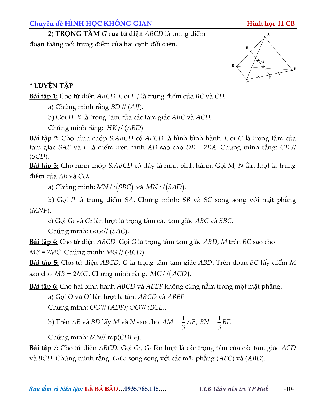 Các dạng toán đường thẳng và mặt phẳng trong không gian, quan hệ song song – bản 1 (trang 10)