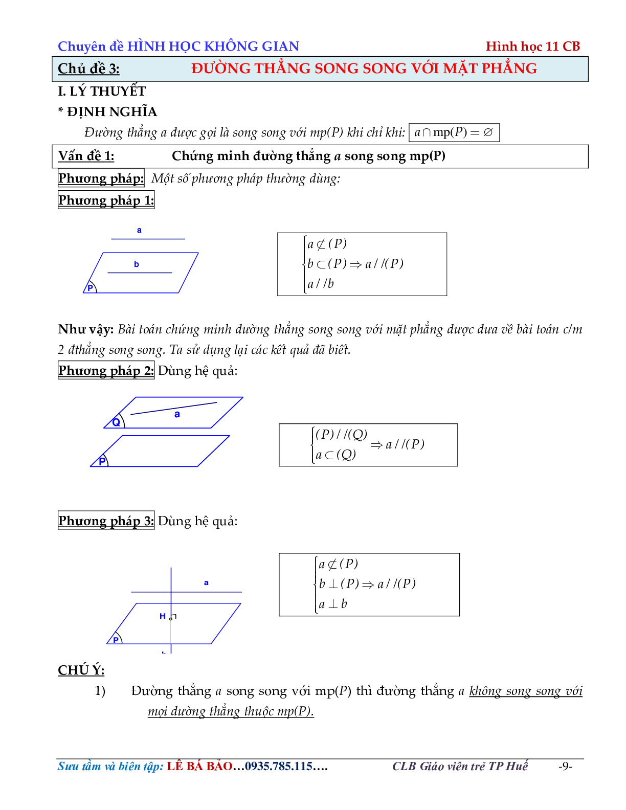 Các dạng toán đường thẳng và mặt phẳng trong không gian, quan hệ song song – bản 1 (trang 9)