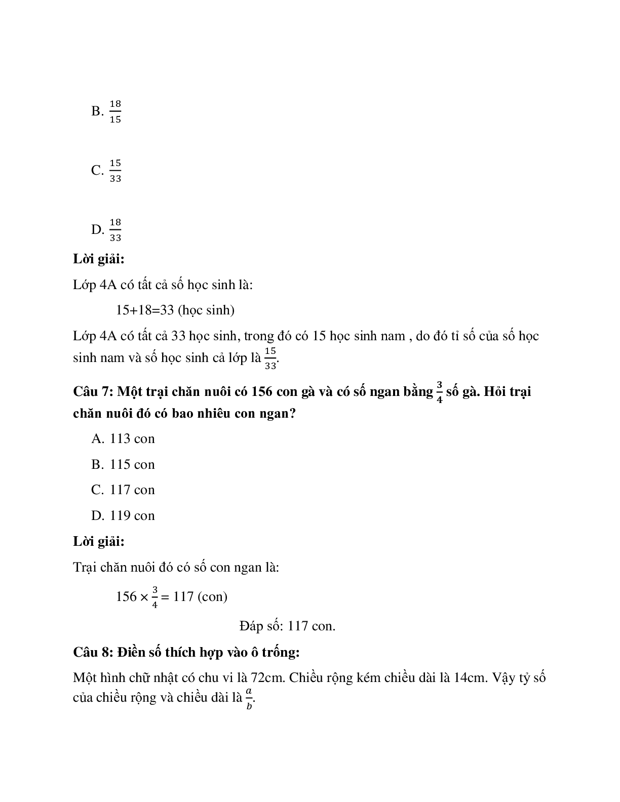 23 câu Trắc nghiệm Giới thiệu tỉ số có đáp án 2023 – Toán lớp 4 (trang 3)