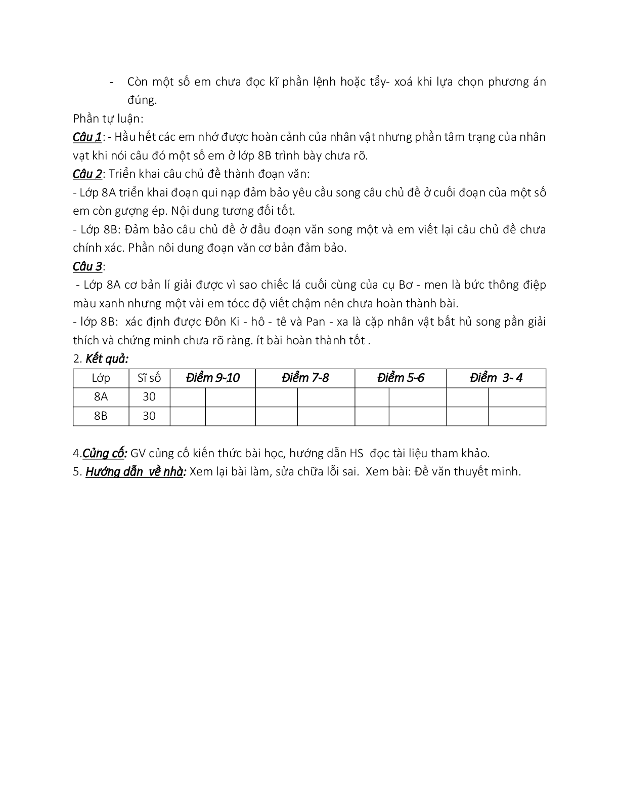 Giáo án ngữ văn lớp 8 Tuần 10 Tiết 48: Trả bài viết số 2 (trang 3)