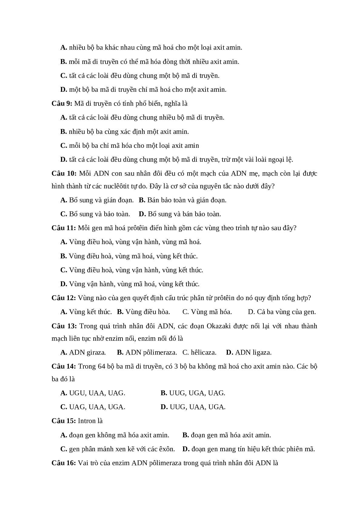76 câu Trắc nghiệm tự luận phần Gen, ADN 2023 - Sinh học 12 (trang 2)