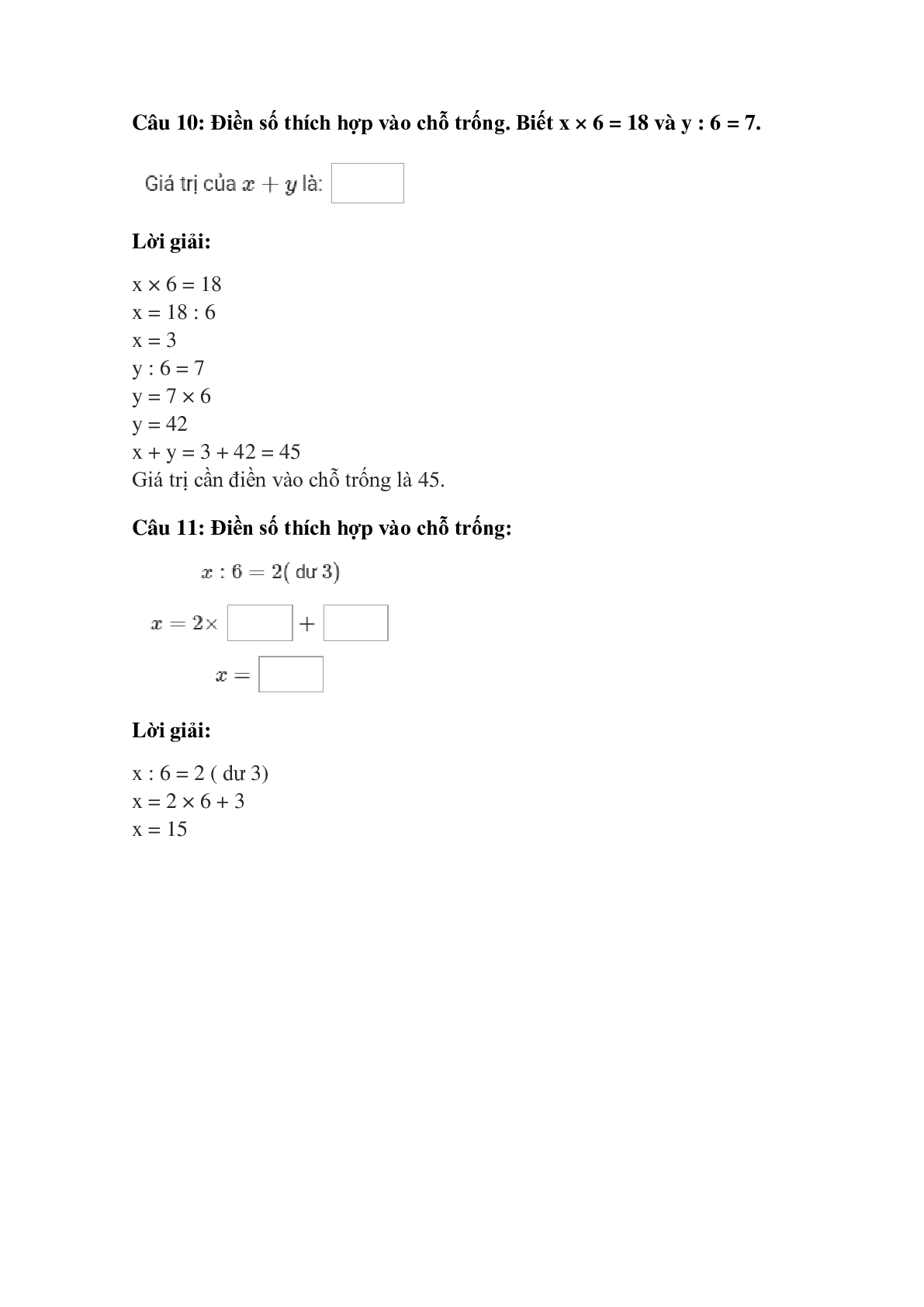 Trắc nghiệm Bảng chia 6 có đáp án – Toán lớp 3 (trang 5)