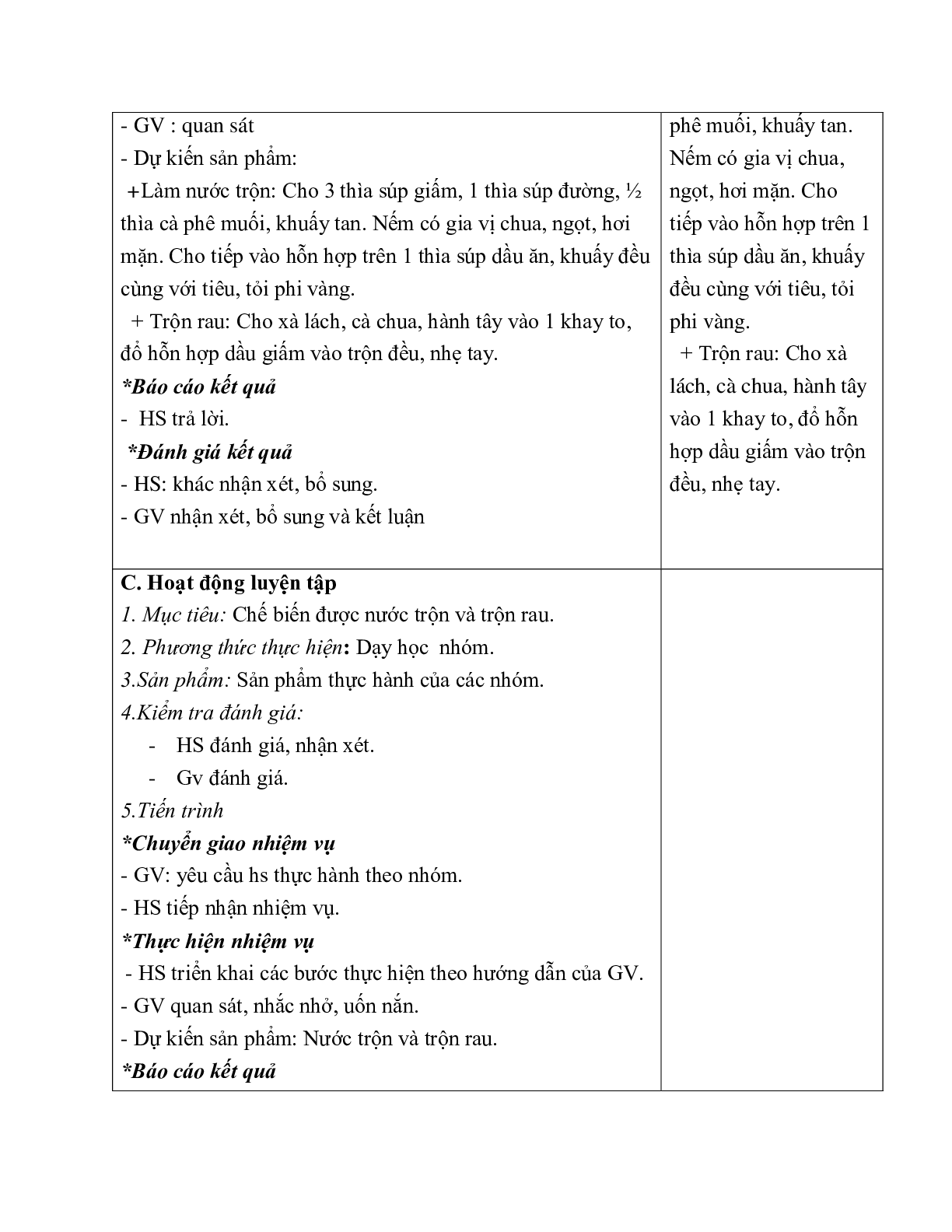 GIÁO ÁN CÔNG NGHỆ 6 BÀI 19: THỰC HÀNH – CHẾ BIẾN MÓN ĂN TRỘN DẦU GIẤM   RAU XÀ LÁCH (T2) MỚI NHẤT (trang 3)