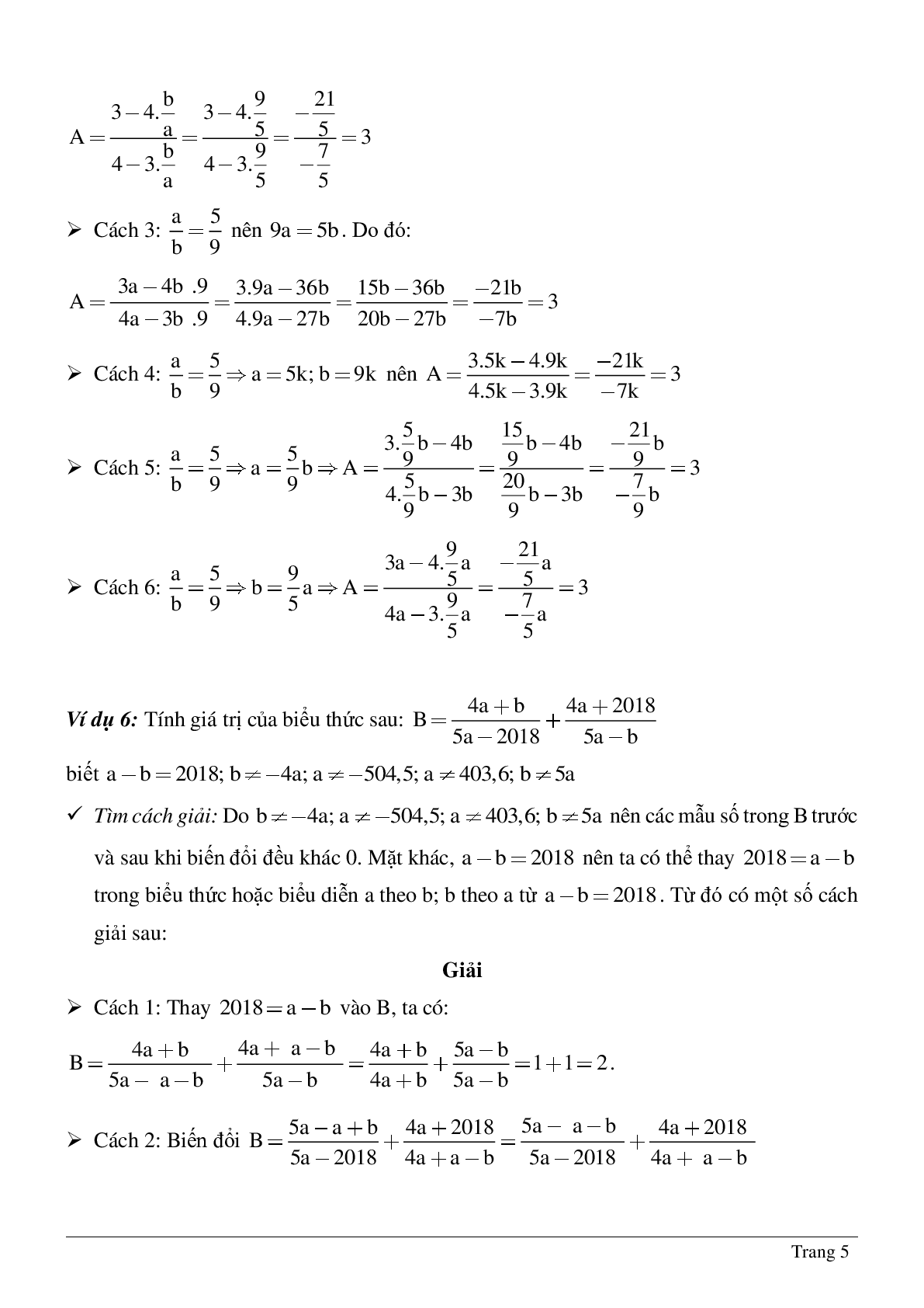 Phương pháp giải, bài tập về Biểu thức đại số - Giá trị của một biểu thức đại số chọn lọc (trang 5)