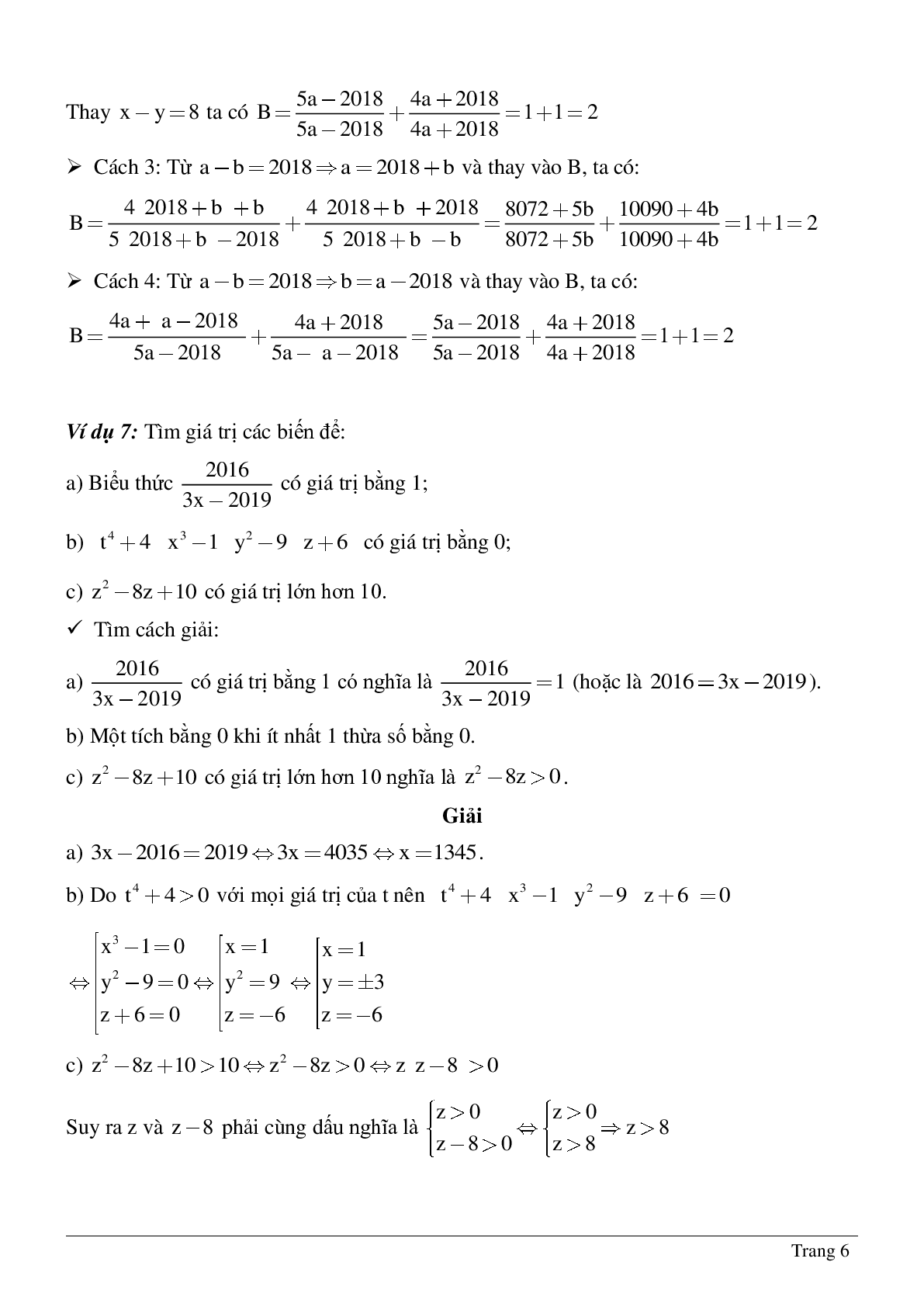 Phương pháp giải, bài tập về Biểu thức đại số - Giá trị của một biểu thức đại số chọn lọc (trang 6)