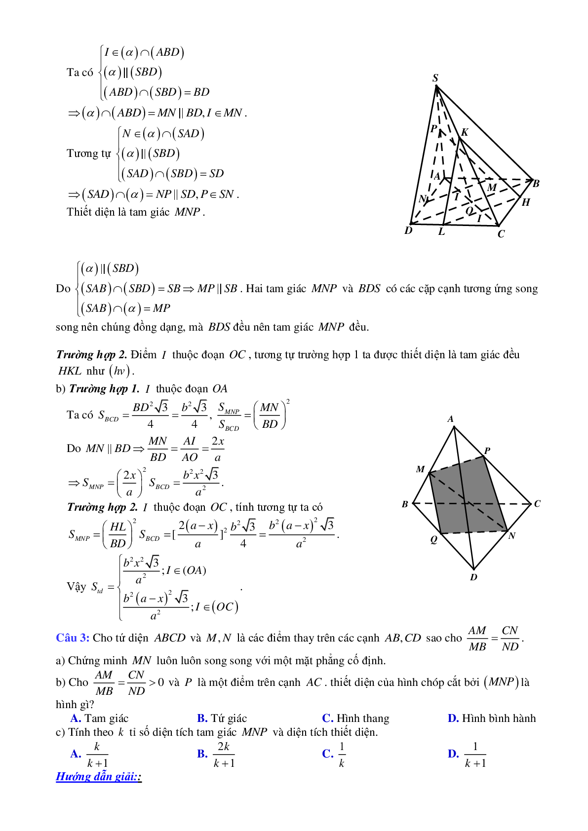 Phương pháp giải và bài tập về Cách xác định thiết diện của (α) với hình chóp khi biết (α) với một mặt phẳng (β) cho trước (trang 2)