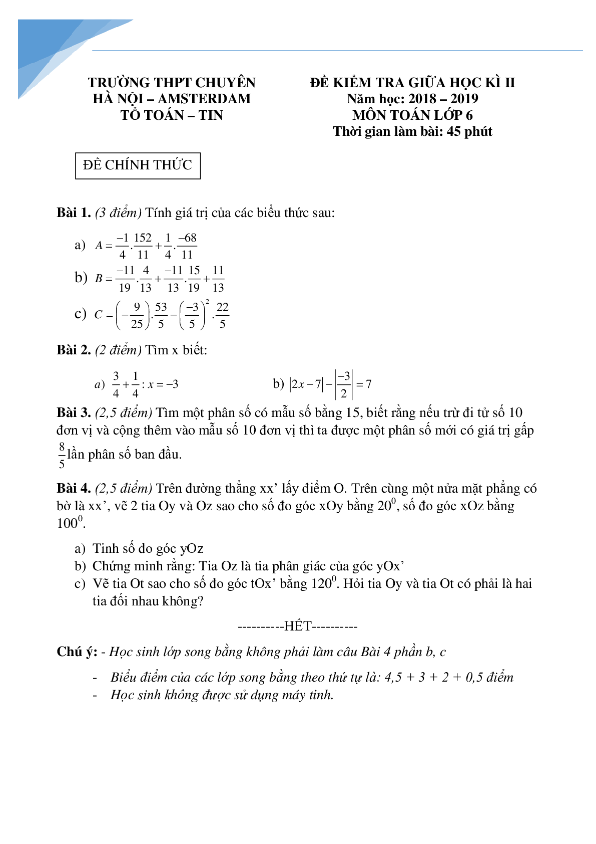 Bộ đề thi giữa kì 2 môn toán lớp 6 các trường Hà Nội (trang 4)
