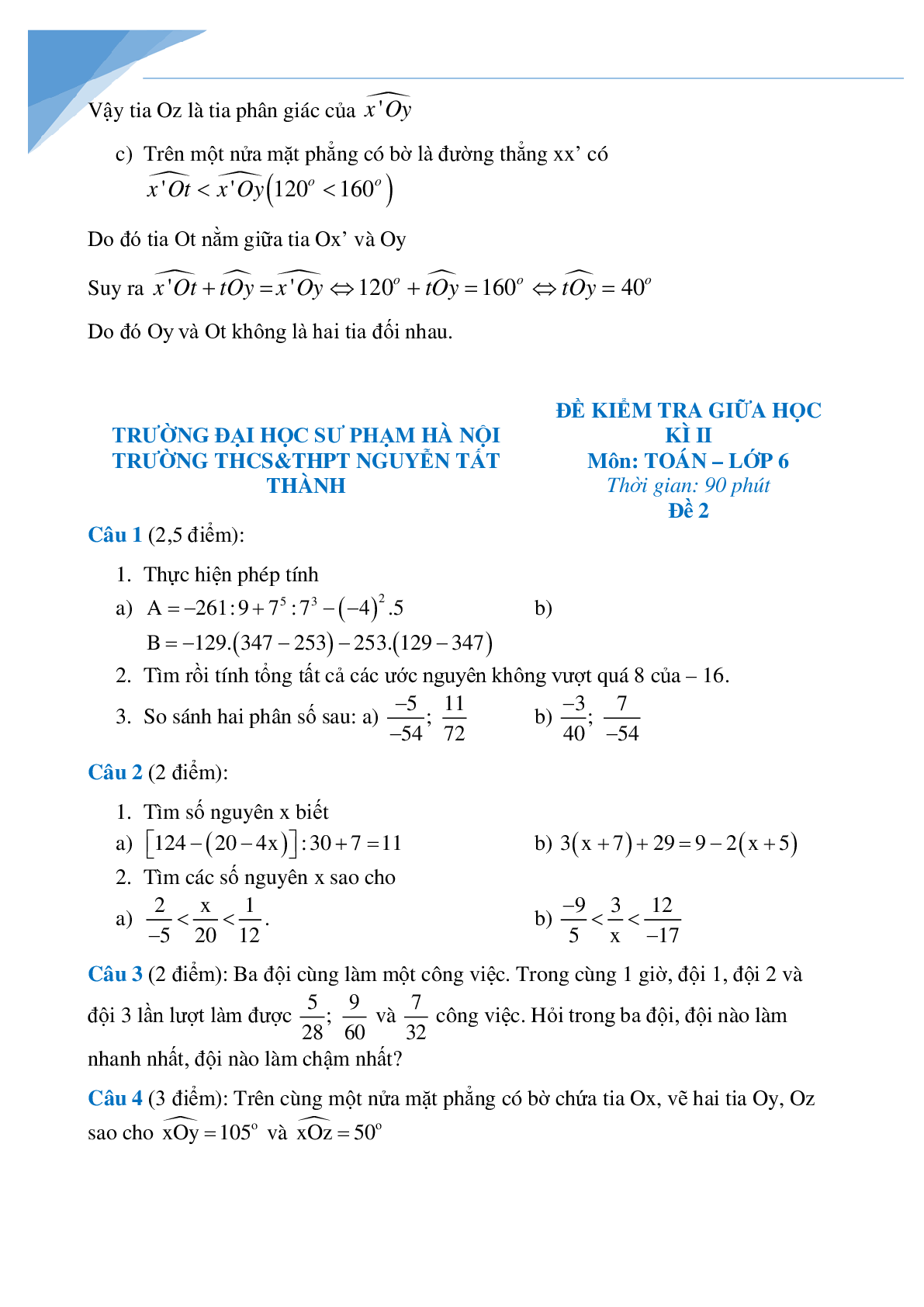 Bộ đề thi giữa kì 2 môn toán lớp 6 các trường Hà Nội (trang 7)