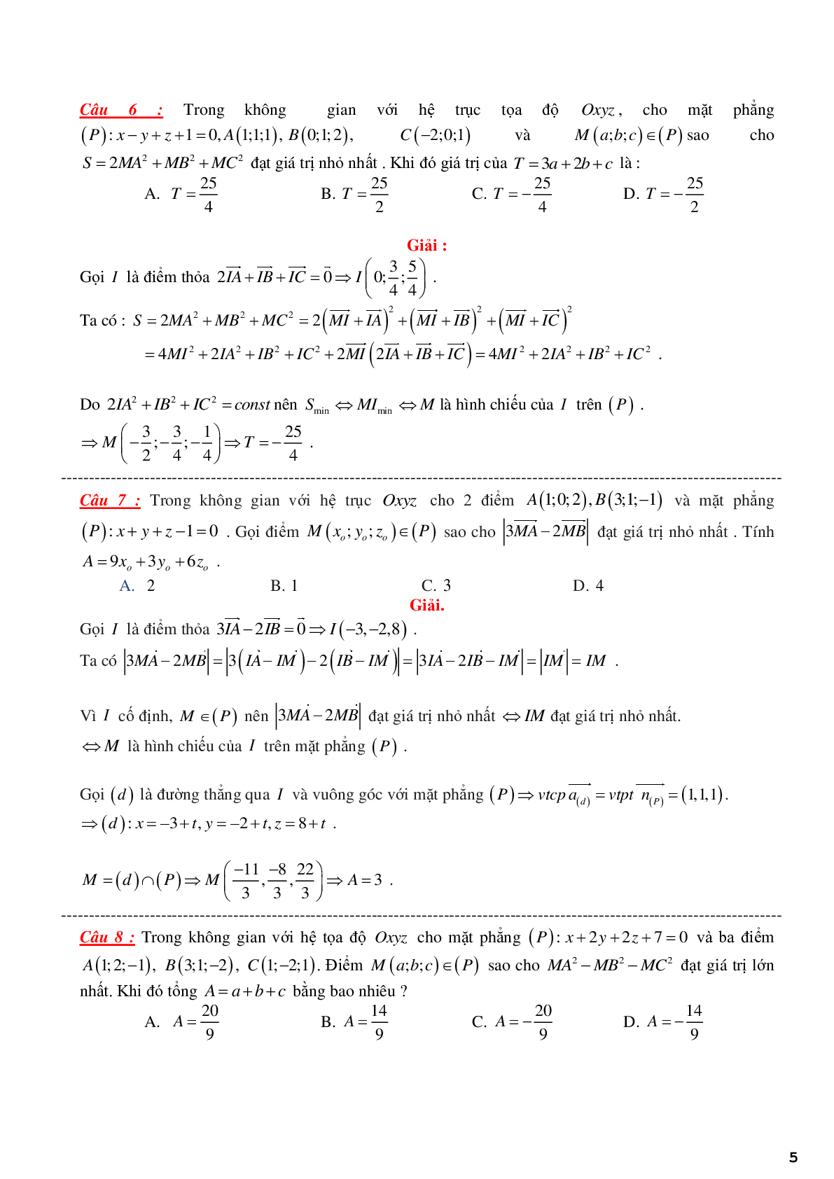 Tổng hợp câu hỏi trắc nghiệm hay chương tọa độ không gian (trang 5)