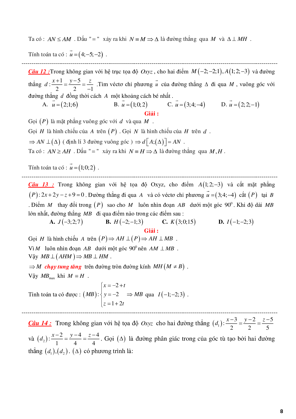 Tổng hợp câu hỏi trắc nghiệm hay chương tọa độ không gian (trang 8)