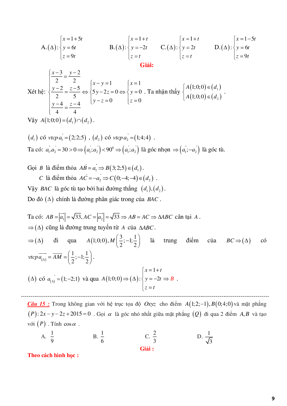 Tổng hợp câu hỏi trắc nghiệm hay chương tọa độ không gian (trang 9)