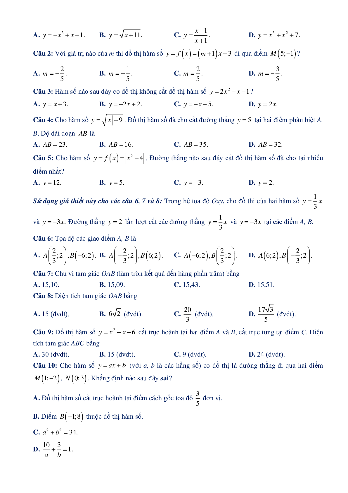 Chuyên đề hàm số bậc nhất và hàm số bậc 2 - Đại số 10 (trang 10)