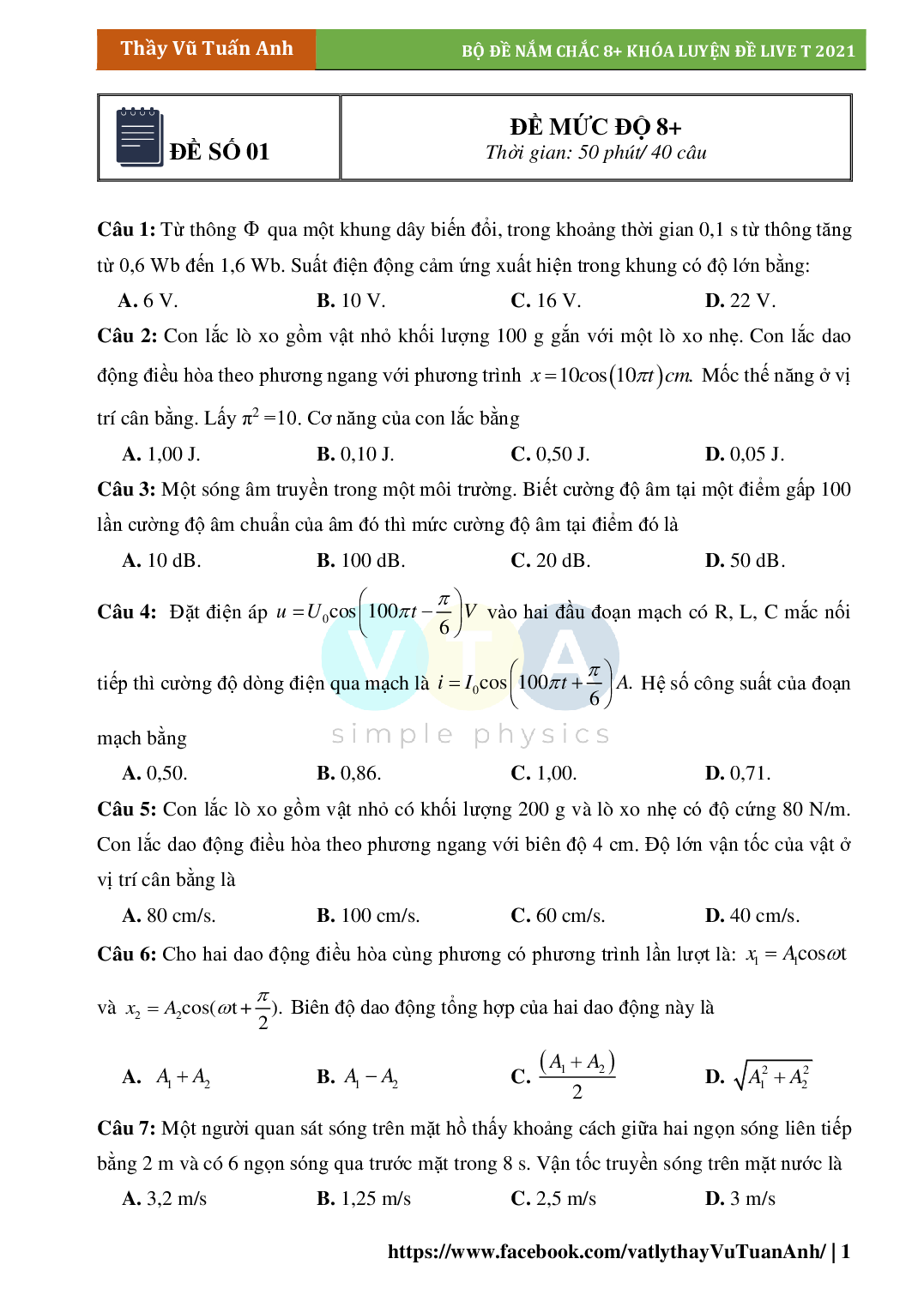 Bộ 10 Đề Ăn Chắc 8+ Môn Vật Lý Lớp 12 (trang 1)