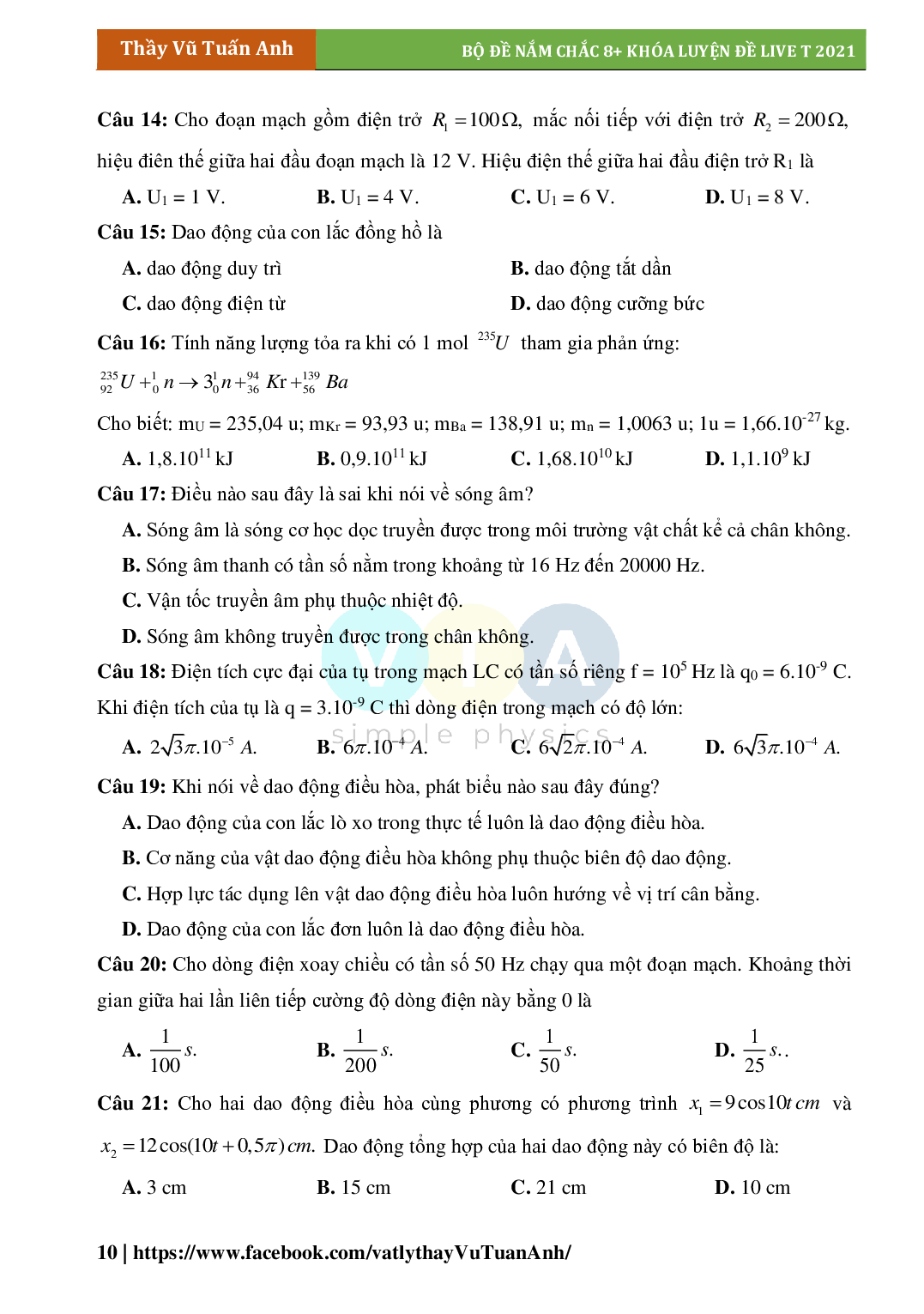 Bộ 10 Đề Ăn Chắc 8+ Môn Vật Lý Lớp 12 (trang 10)