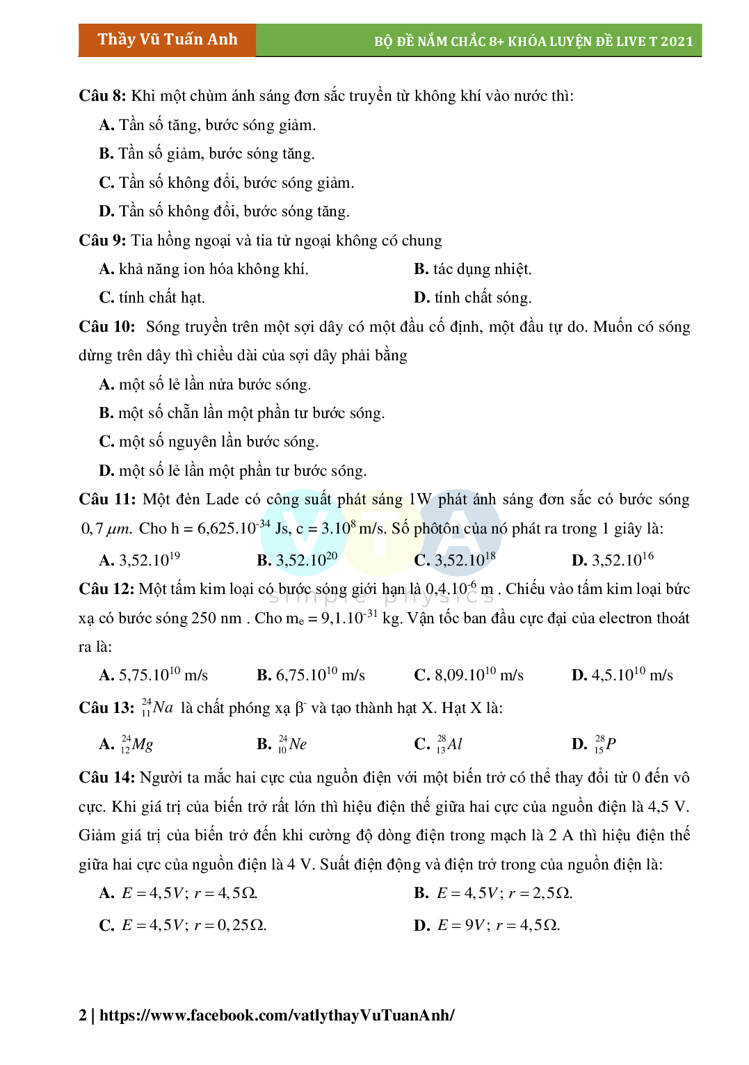 Bộ 10 Đề Ăn Chắc 8+ Môn Vật Lý Lớp 12 (trang 2)