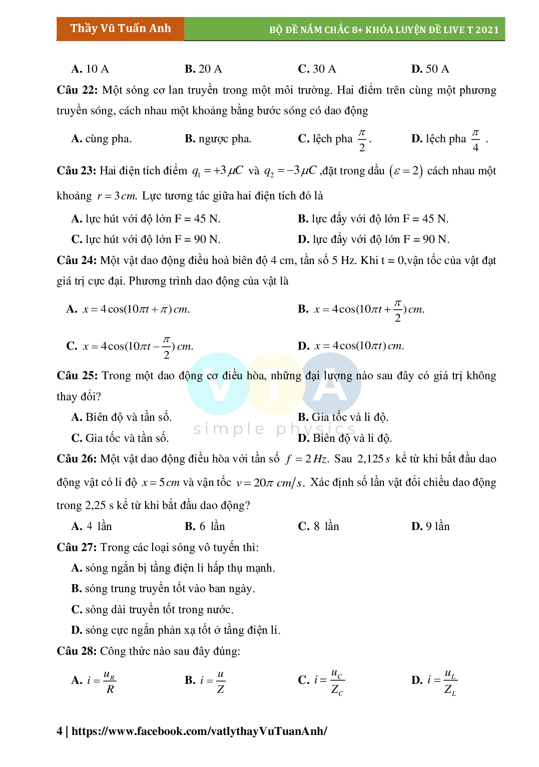 Bộ 10 Đề Ăn Chắc 8+ Môn Vật Lý Lớp 12 (trang 4)