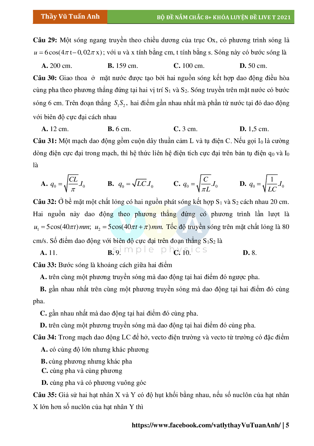 Bộ 10 Đề Ăn Chắc 8+ Môn Vật Lý Lớp 12 (trang 5)