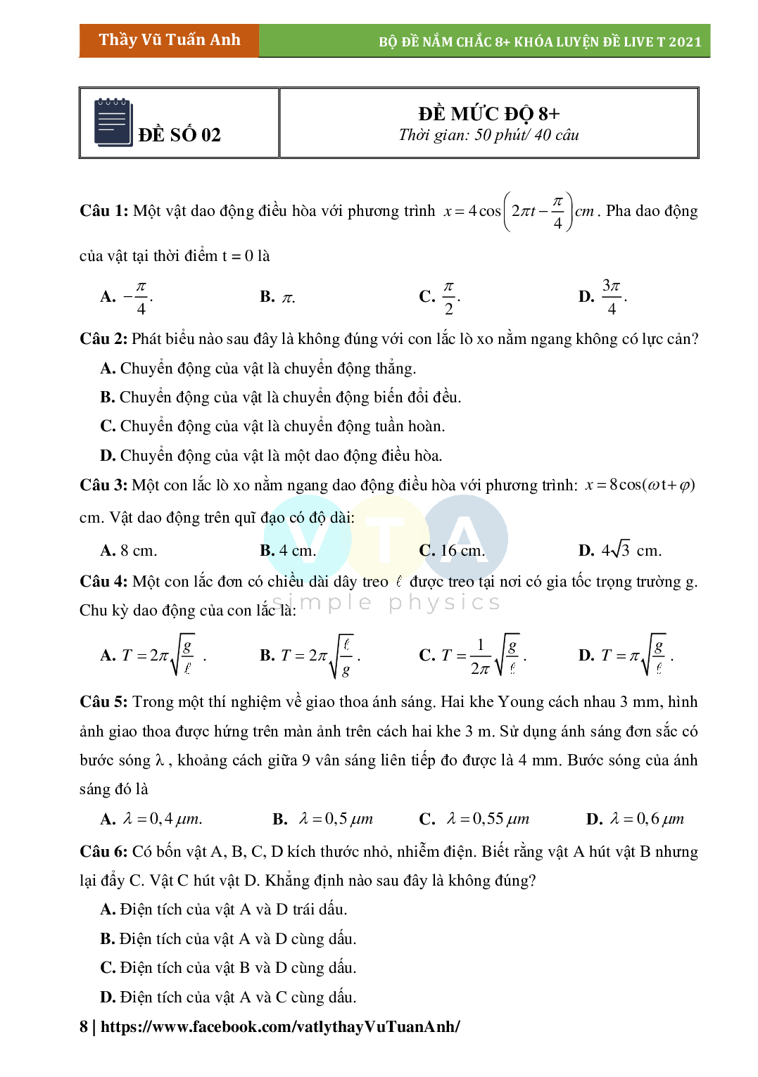 Bộ 10 Đề Ăn Chắc 8+ Môn Vật Lý Lớp 12 (trang 8)