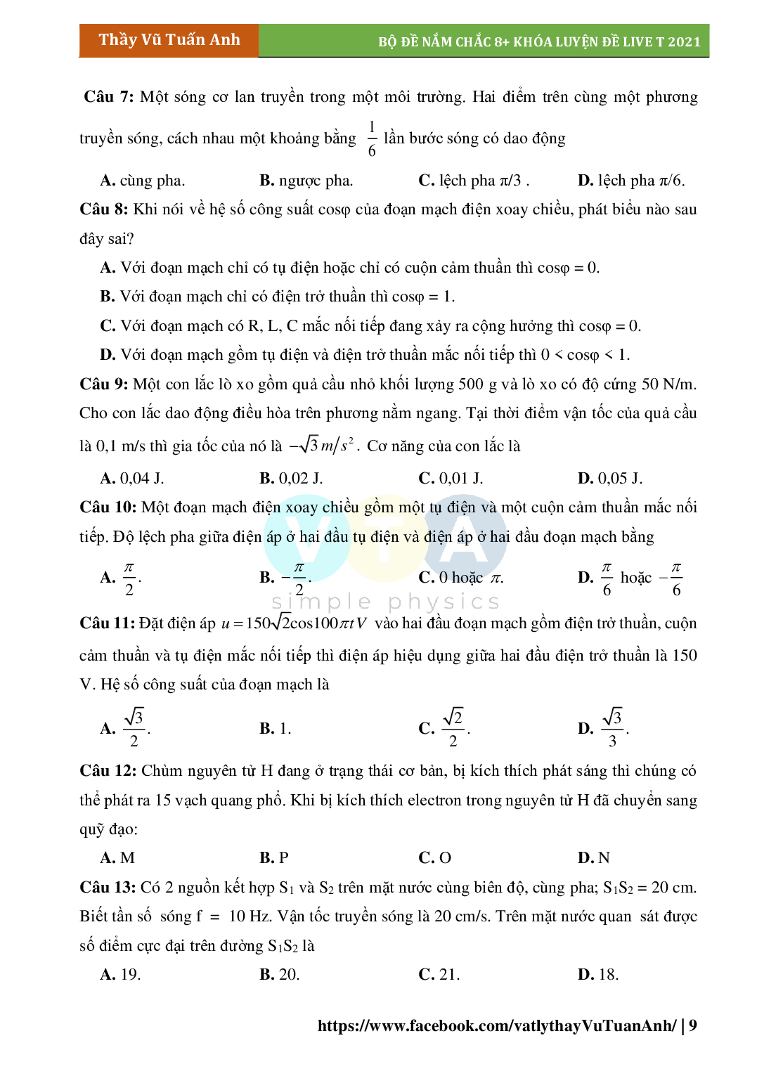 Bộ 10 Đề Ăn Chắc 8+ Môn Vật Lý Lớp 12 (trang 9)