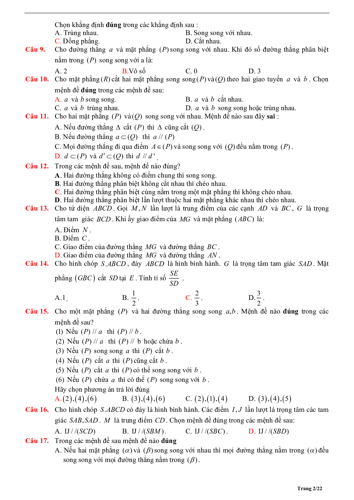 Phương pháp giải về Quan hệ song song trong không gian 2023 (lý thuyết và bài tập) (trang 2)