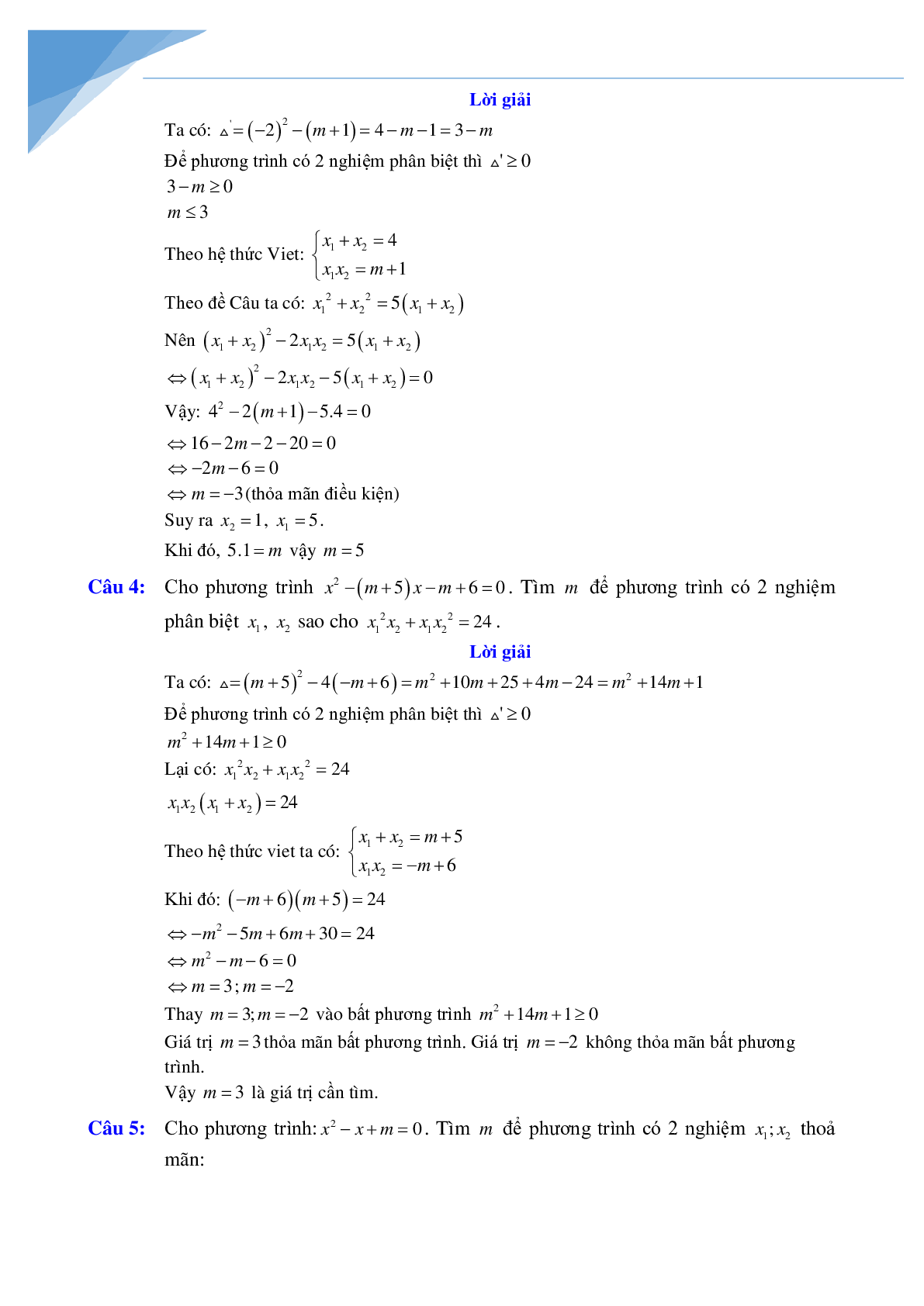 Chuyên đề vi-et luyện thi vào lớp 10 môn toán (trang 5)