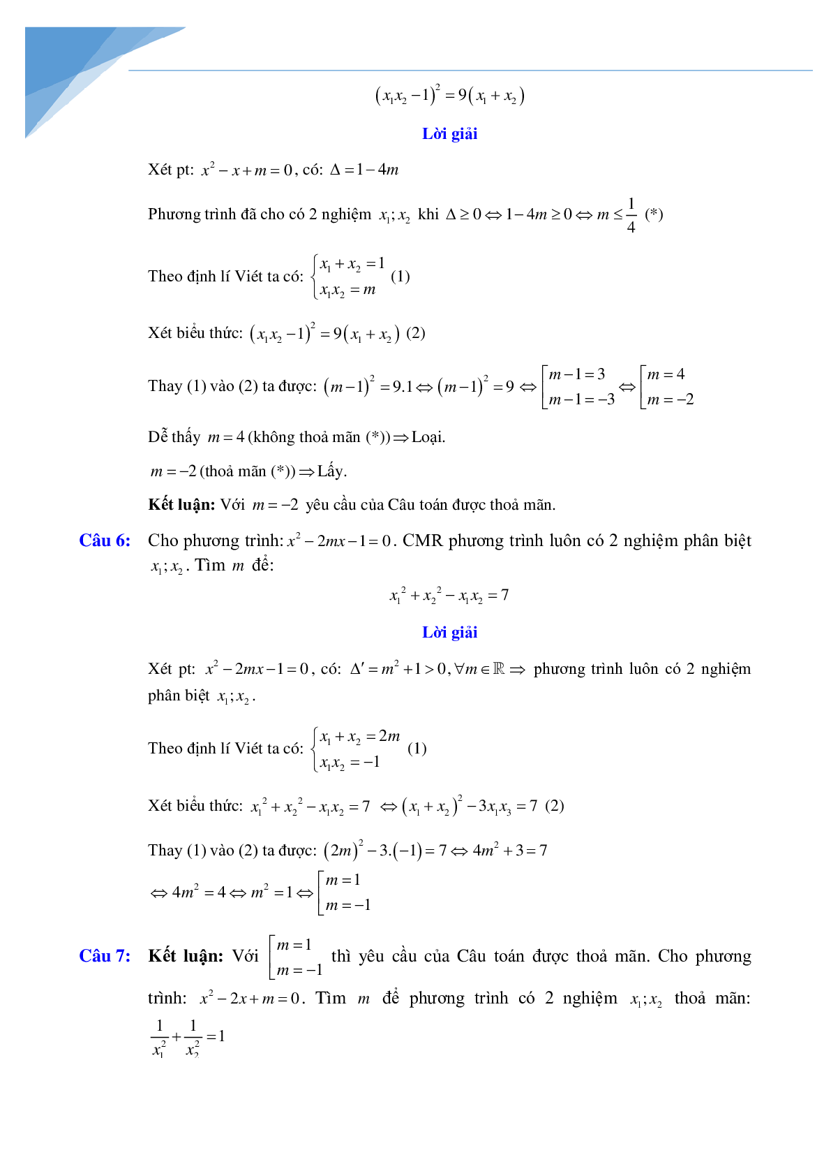 Chuyên đề vi-et luyện thi vào lớp 10 môn toán (trang 6)