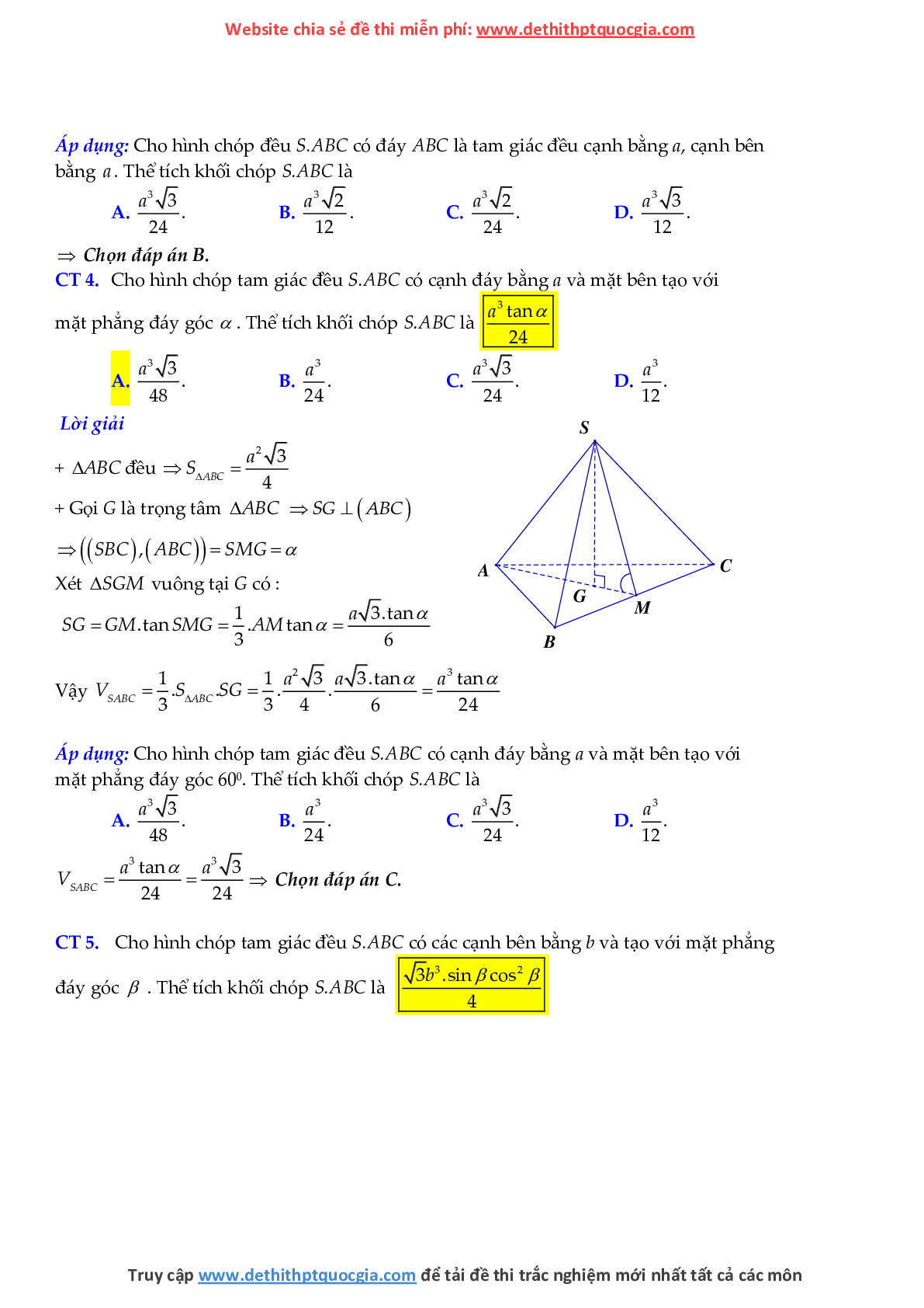 Một số công thức giải nhanh phần thể tích khối chóp (trang 5)