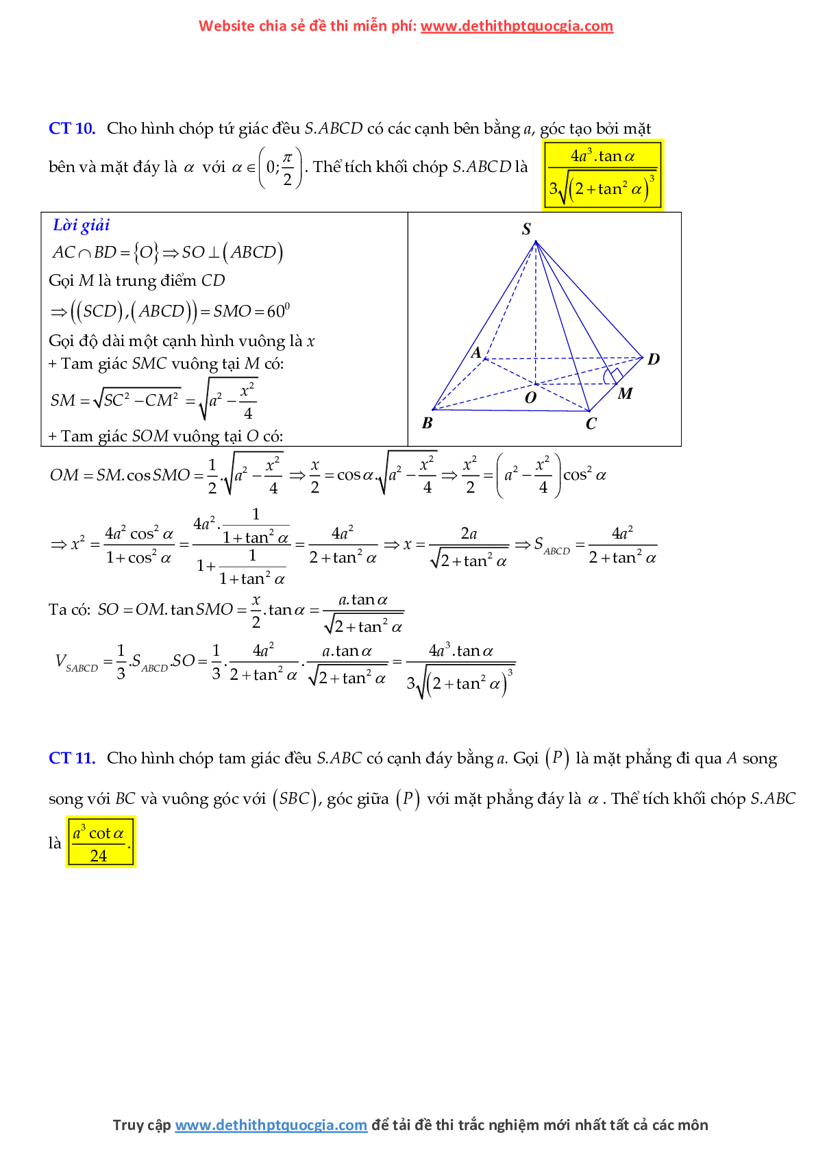 Một số công thức giải nhanh phần thể tích khối chóp (trang 9)