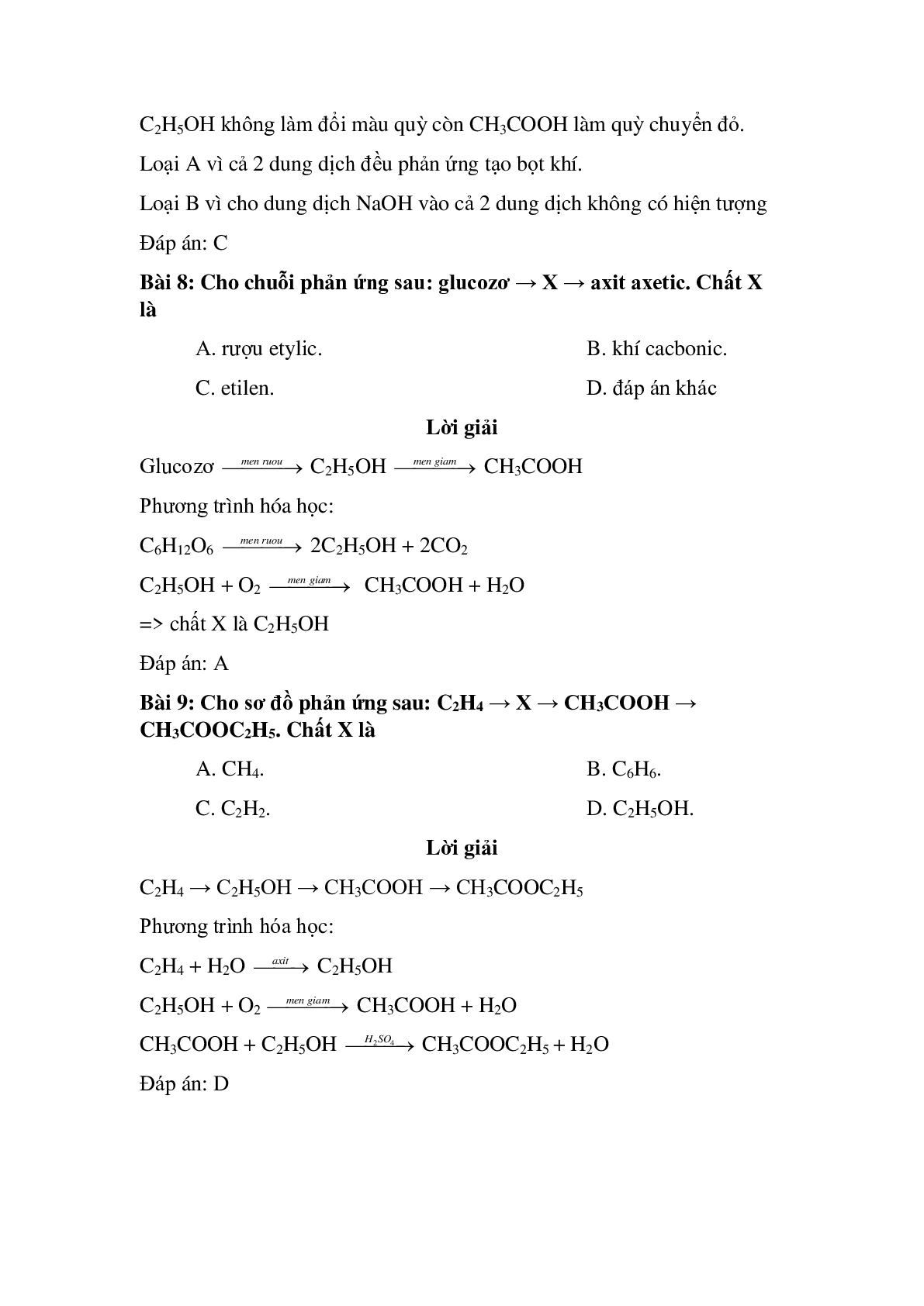 30 câu Trắc nghiệm Mối liên hệ giữa etilen, rượu etylic và axit axetic có đáp án 2023 – Hóa học lớp 9 (trang 4)