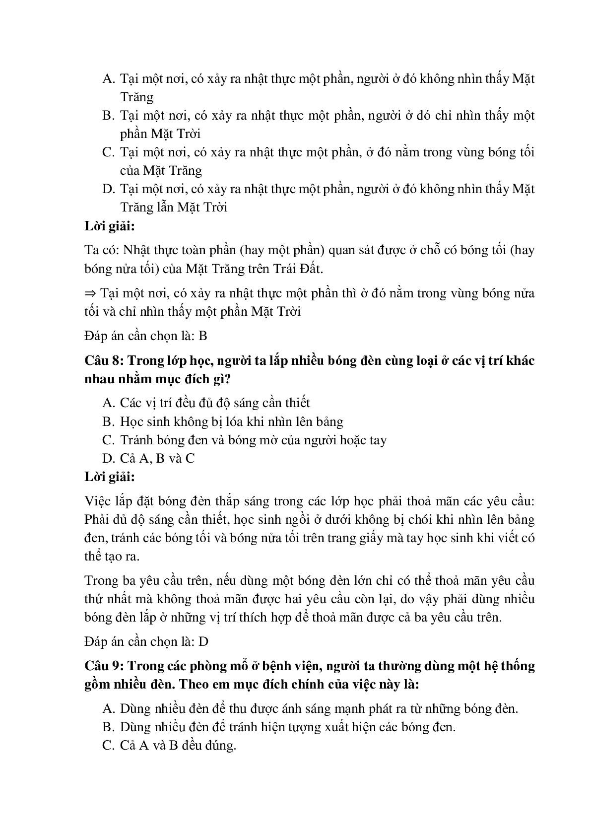 Trắc nghiệm Ứng dụng định luật truyền thẳng của ánh sáng có đáp án – Vật lí lớp 7 (trang 3)