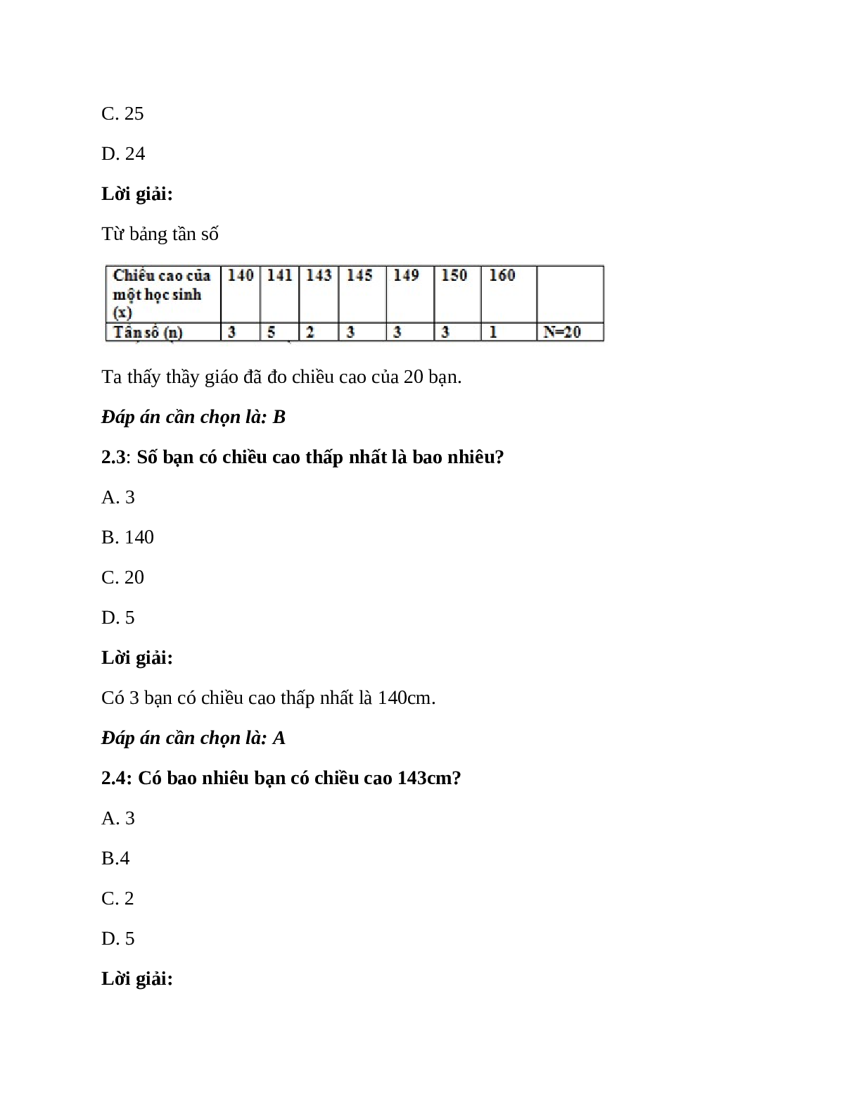 Trắc nghiệm Bảng tần số các giá trị của dấu hiệu có đáp án – Toán lớp 7 (trang 5)