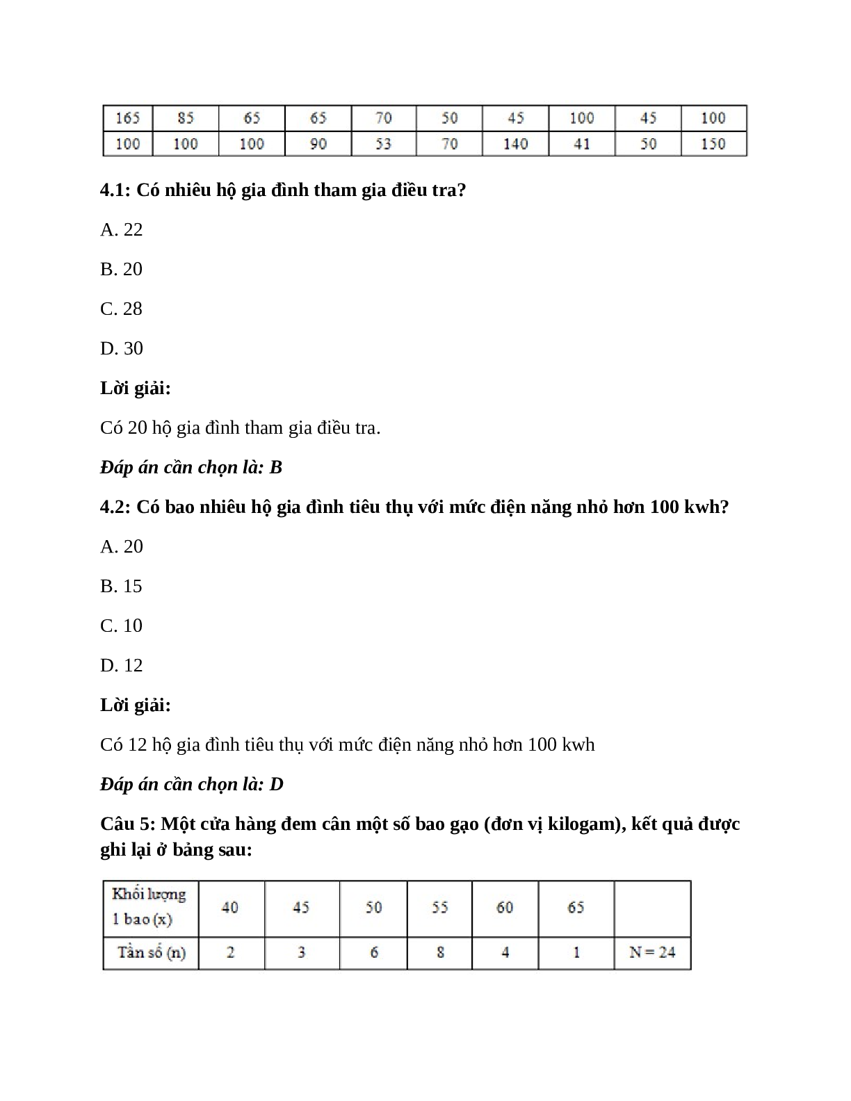 Trắc nghiệm Bảng tần số các giá trị của dấu hiệu có đáp án – Toán lớp 7 (trang 8)