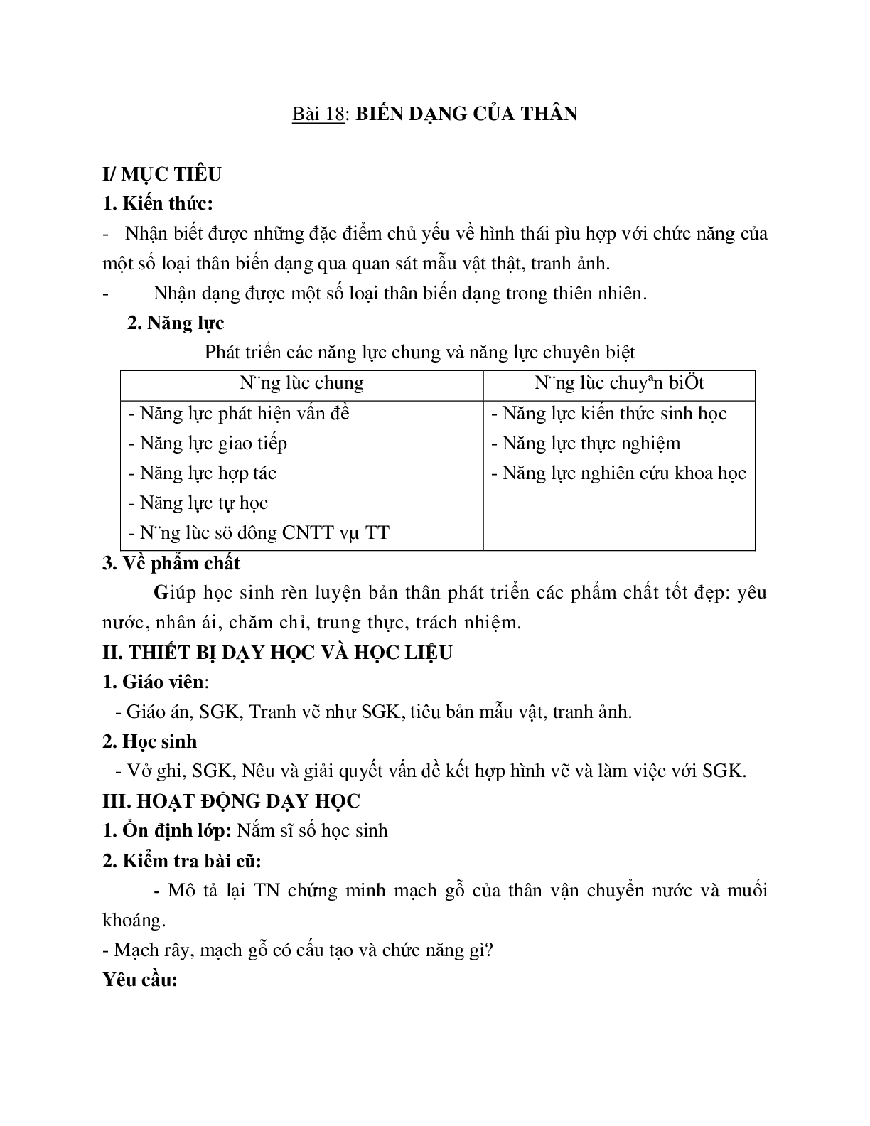 Giáo án Sinh học 6 Bài 18: Biến dạng của thân mới nhất - CV5555 (trang 1)