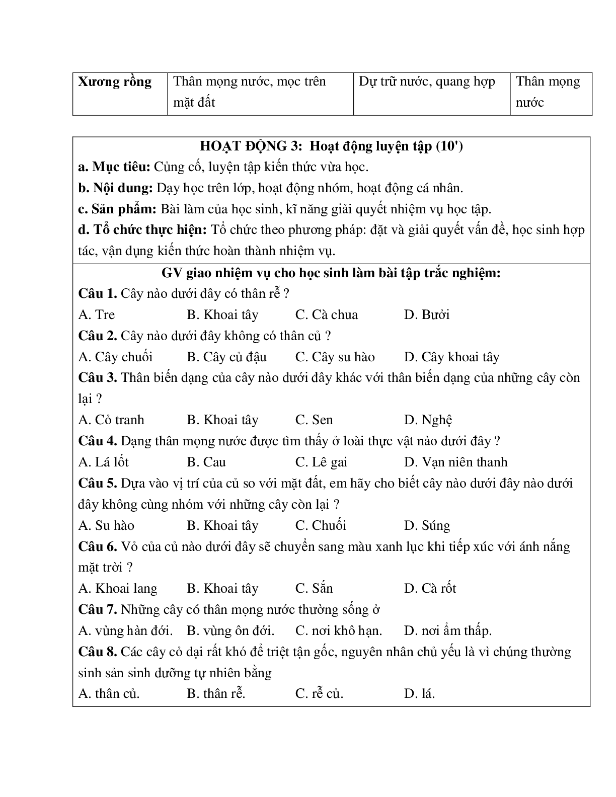 Giáo án Sinh học 6 Bài 18: Biến dạng của thân mới nhất - CV5555 (trang 5)