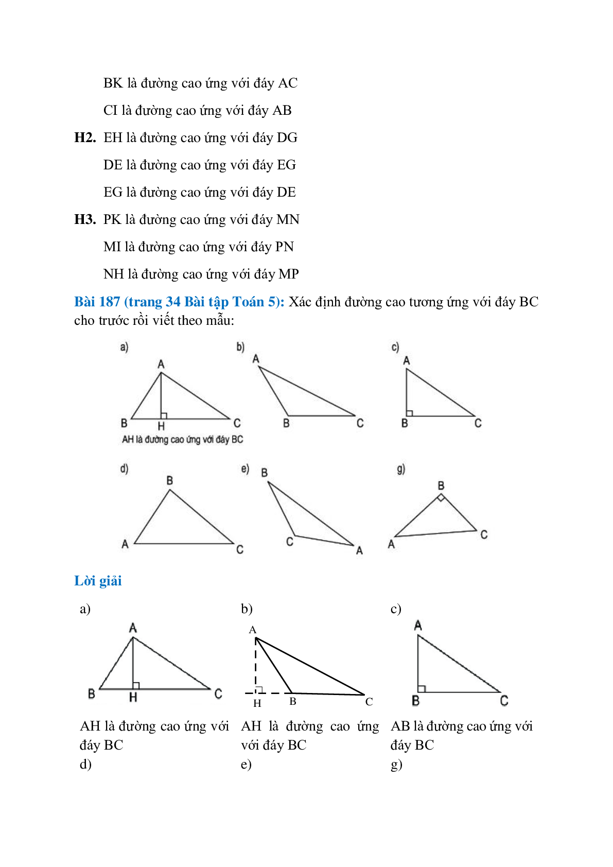 SBT Toán lớp 5 trang 33, 34, 35, 36 Hình tam giác. Diện tích hình tam giác (trang 2)