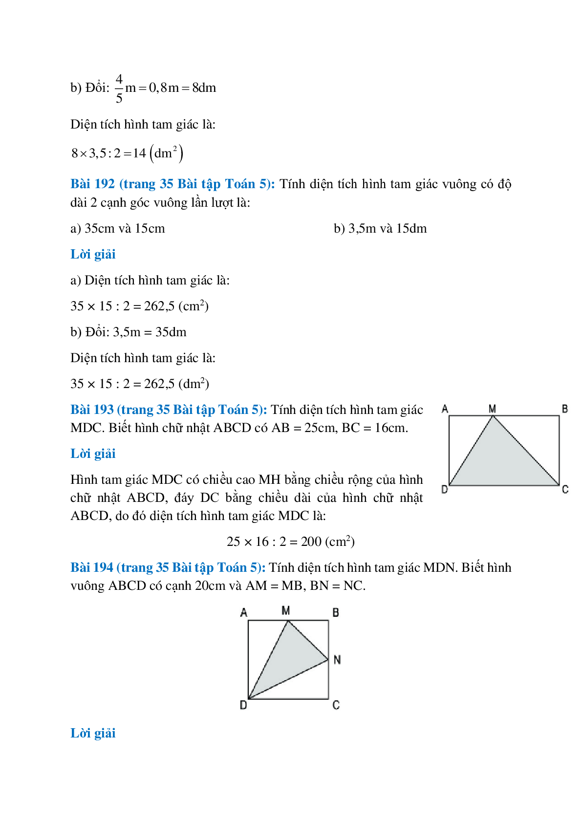 SBT Toán lớp 5 trang 33, 34, 35, 36 Hình tam giác. Diện tích hình tam giác (trang 5)