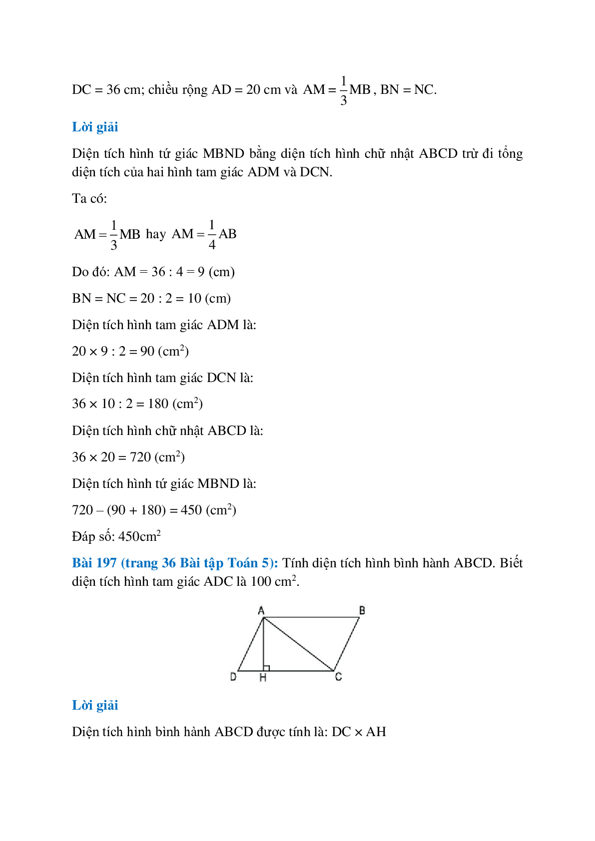 SBT Toán lớp 5 trang 33, 34, 35, 36 Hình tam giác. Diện tích hình tam giác (trang 7)